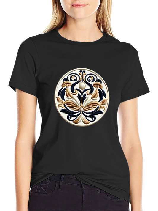 Elegant Black T-Shirt with Ornamental Circle Design