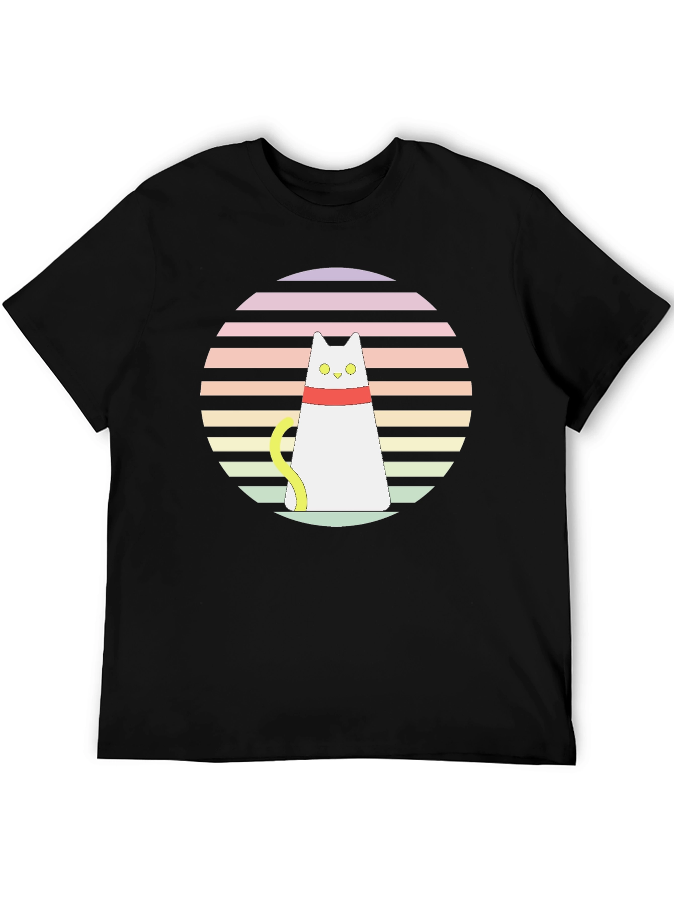 Retro Cat Graphic T-Shirt - Black Cotton Blend