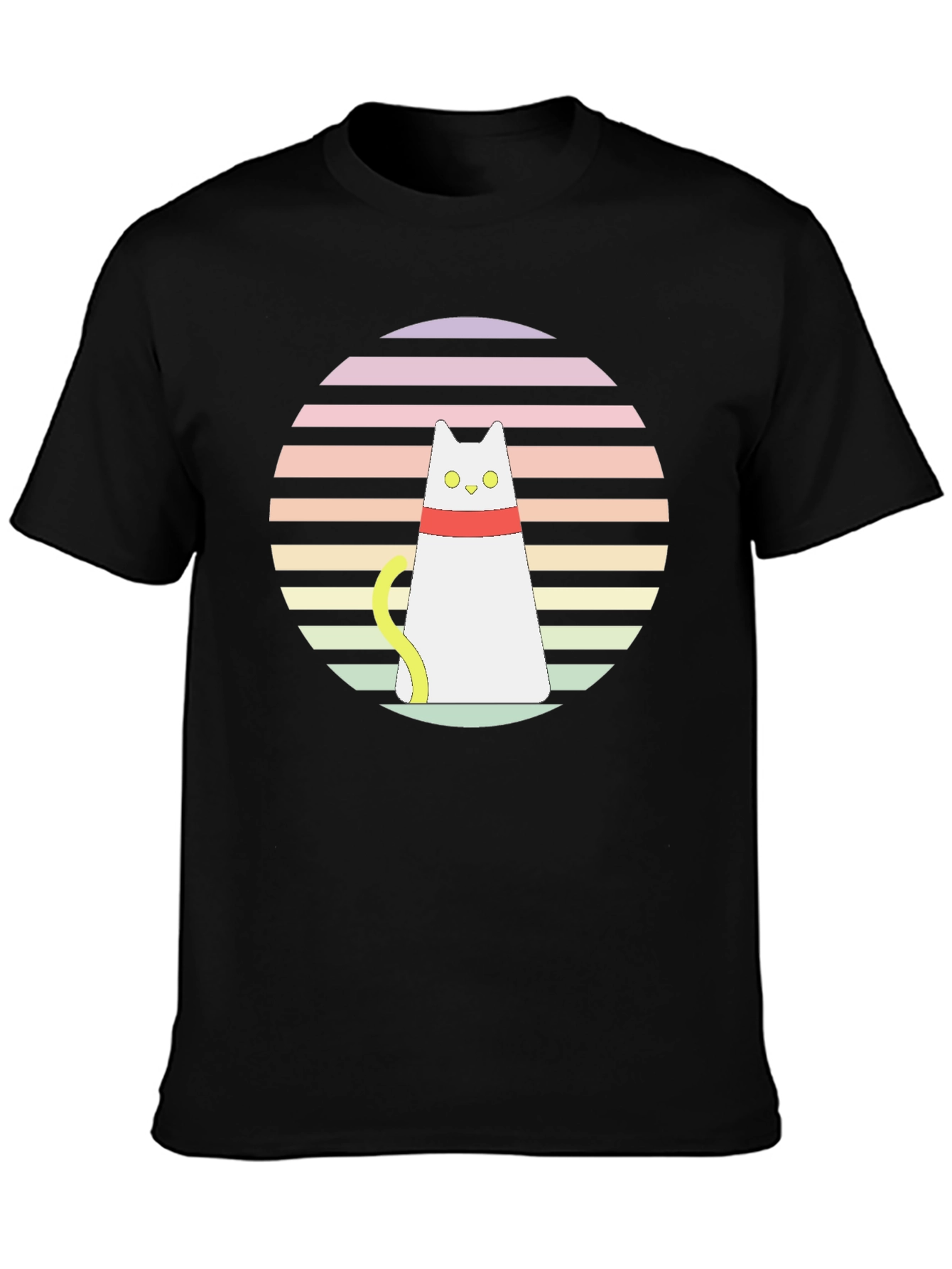 Retro Cat Graphic T-Shirt - Black Cotton Blend