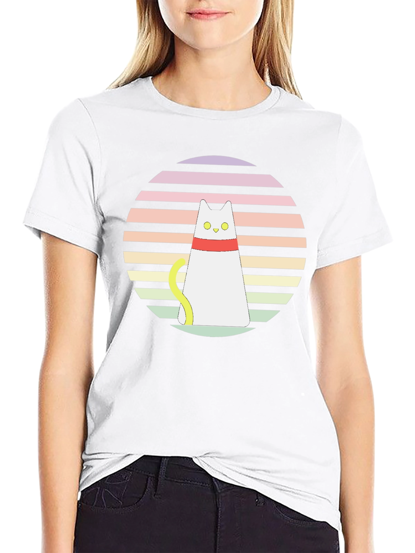 Retro Cat Graphic T-Shirt - Black Cotton Blend