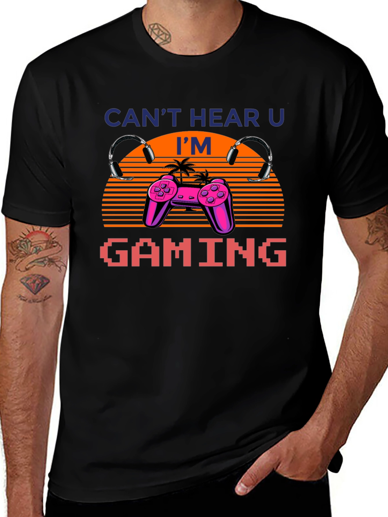 Cant Hear U Im Gaming Retro Style Black T-Shirt