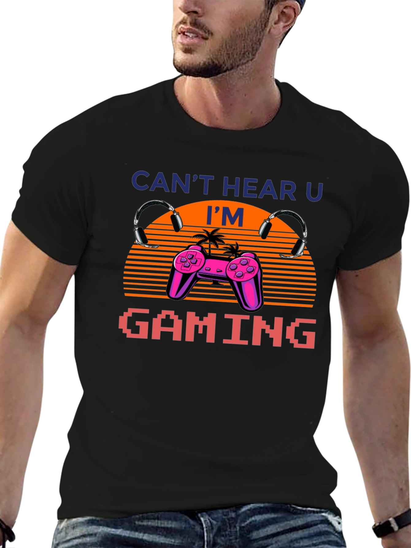 Cant Hear U Im Gaming Retro Style Black T-Shirt