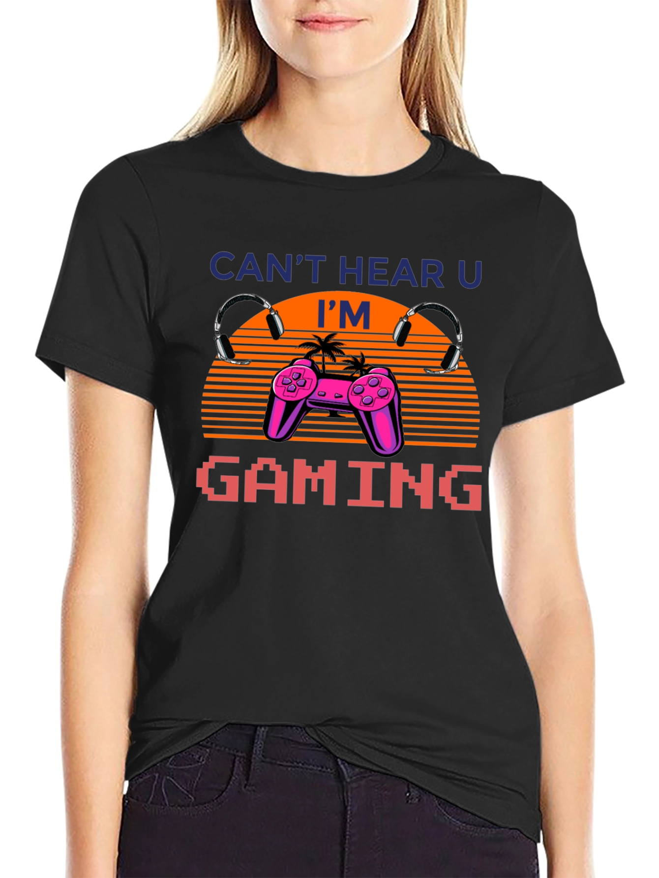 Cant Hear U Im Gaming Retro Style Black T-Shirt