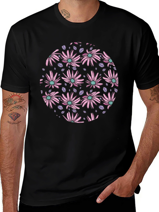 Floral Circle Graphic T-Shirt - Black Cotton Blend Tee