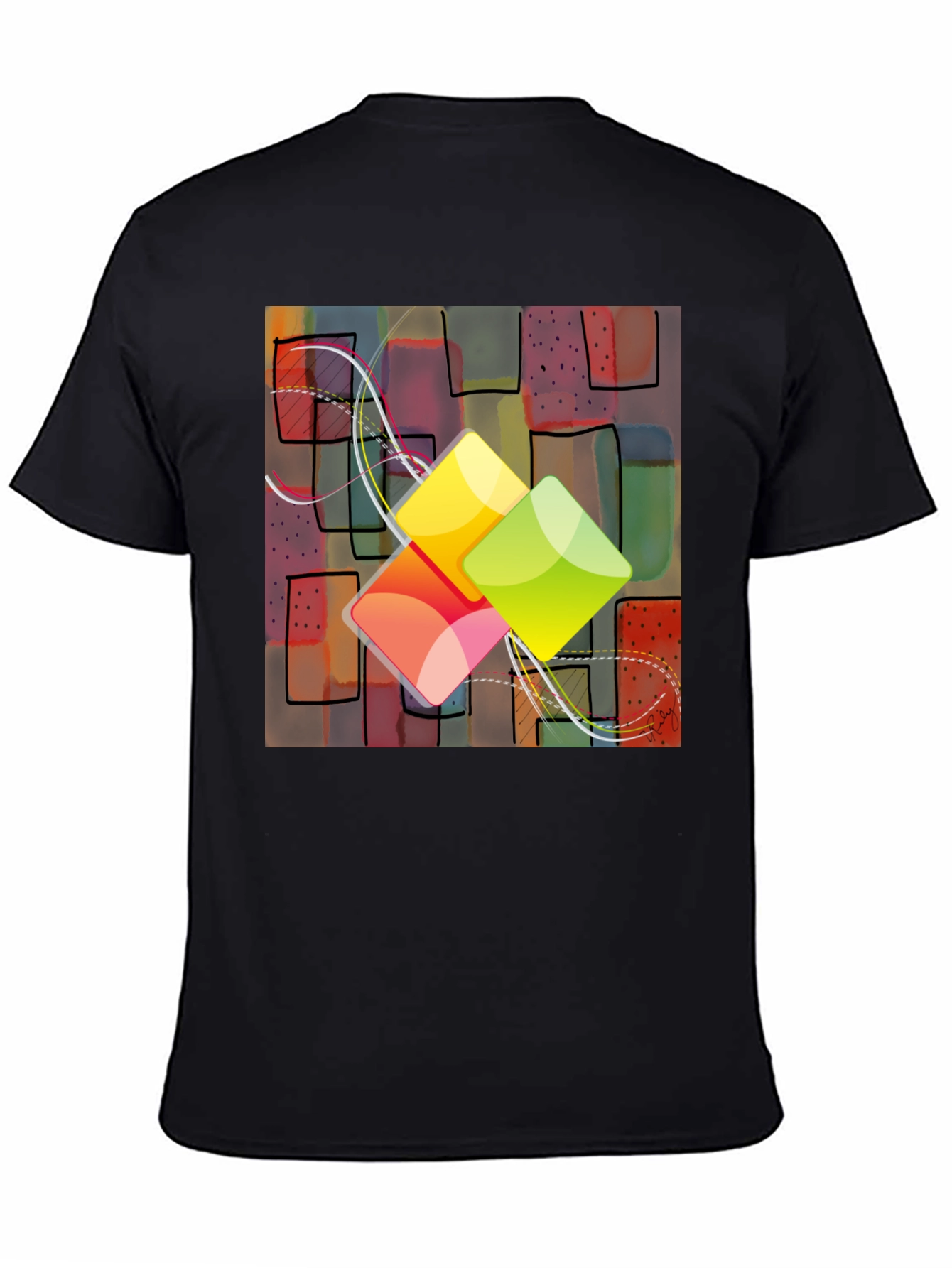 Abstract Squares Graphic T-Shirt - Trendy Design