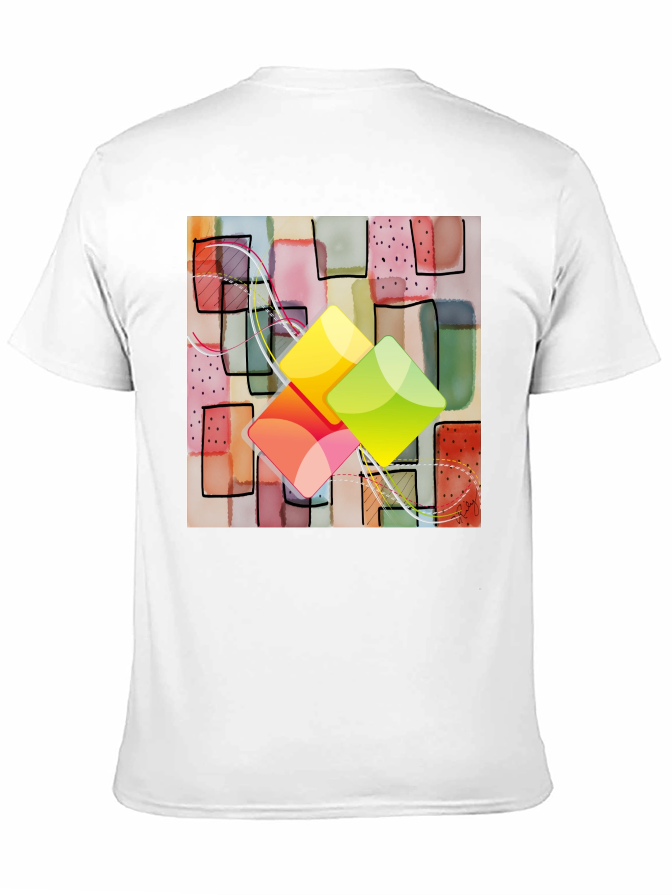 Abstract Squares Graphic T-Shirt - Trendy Design