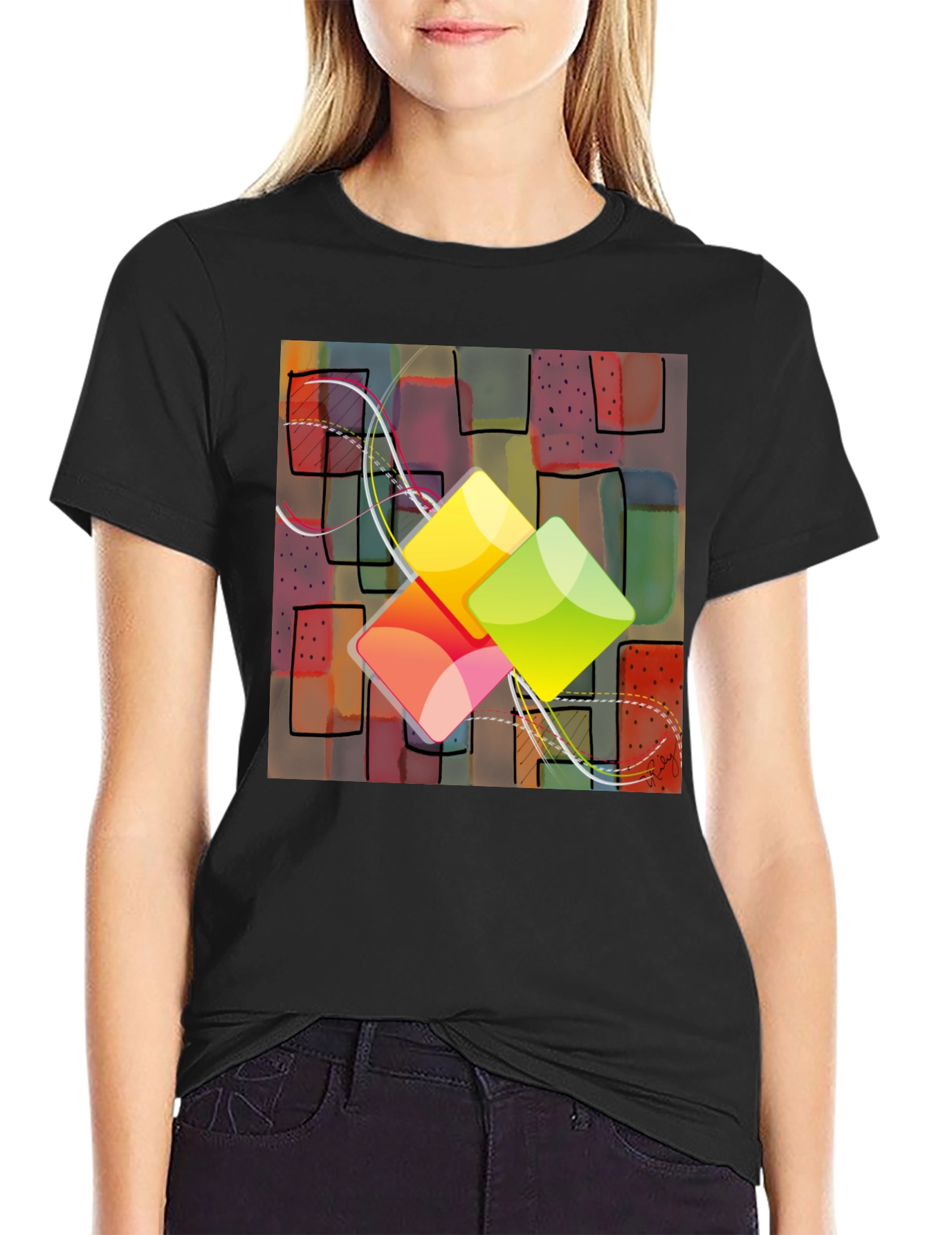 Abstract Squares Graphic T-Shirt - Trendy Design