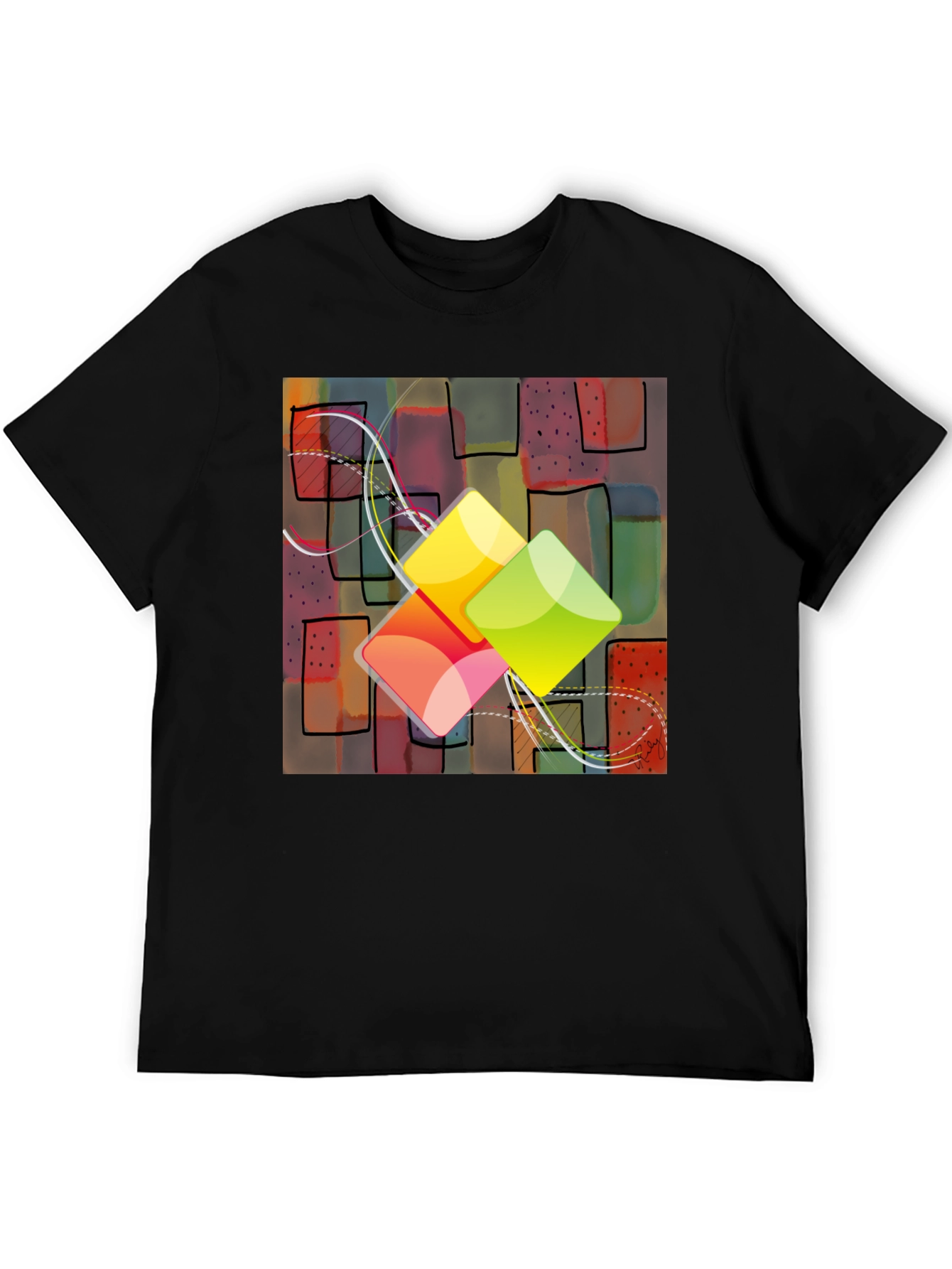 Abstract Squares Graphic T-Shirt - Trendy Design