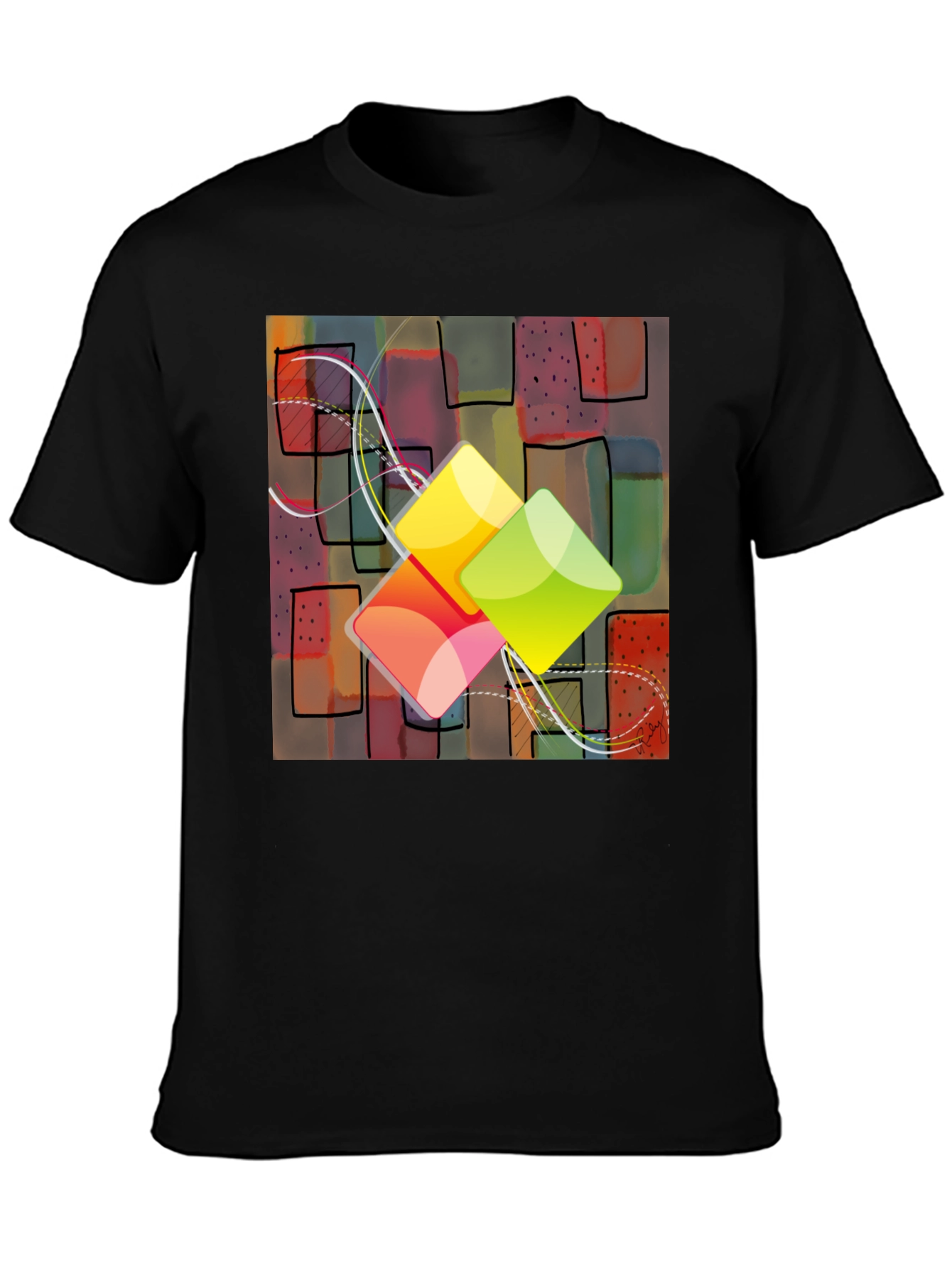 Abstract Squares Graphic T-Shirt - Trendy Design