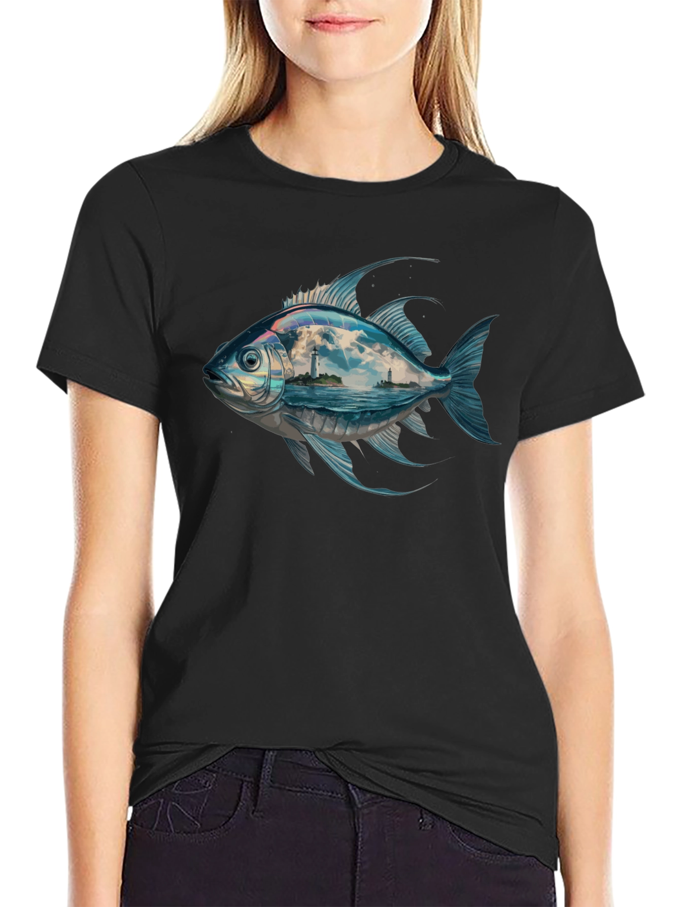 Ocean View Fish Graphic Tee - Black