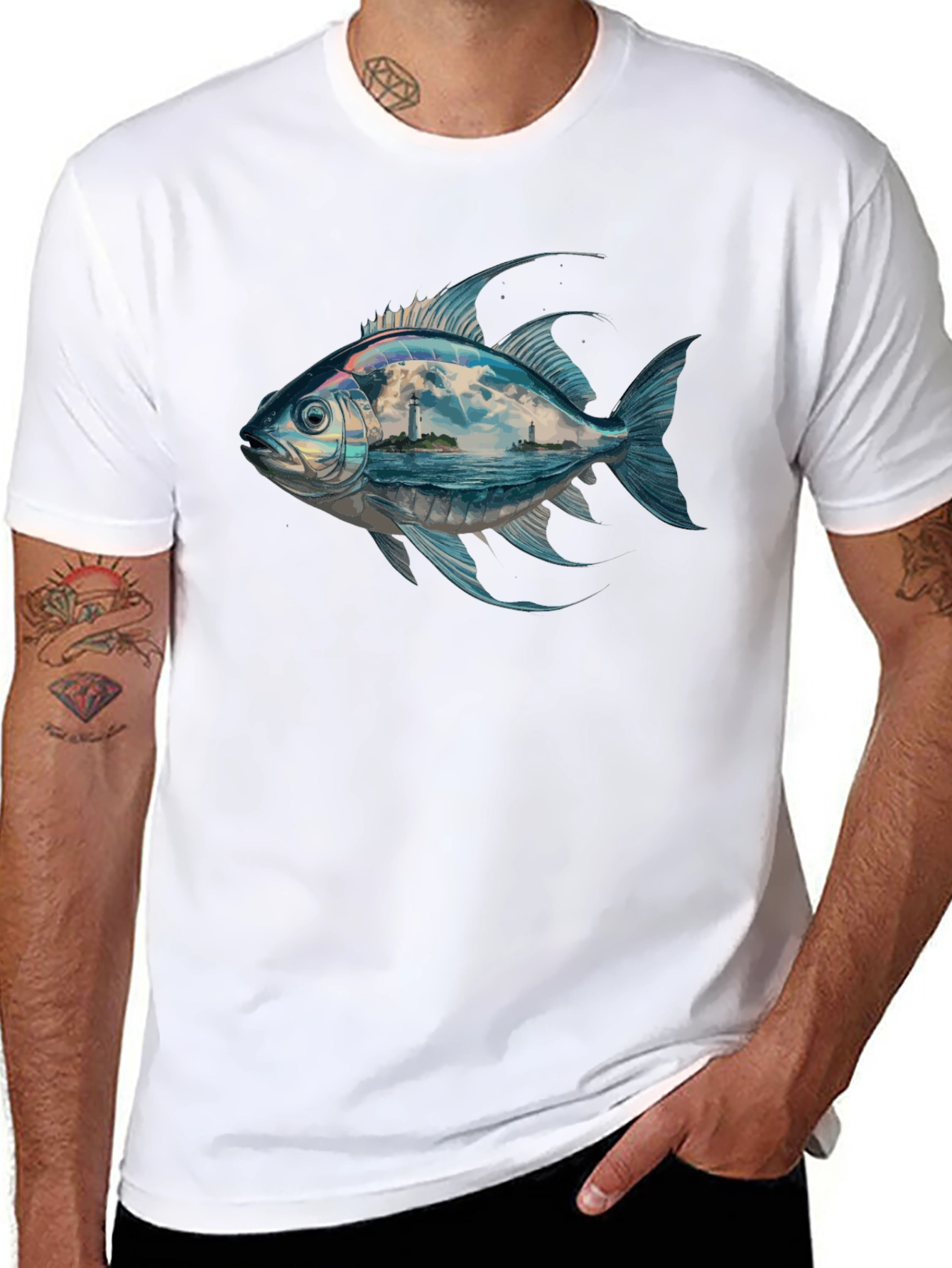 Ocean View Fish Graphic Tee - Black