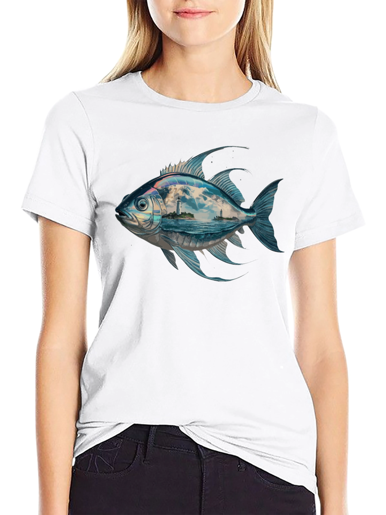 Ocean View Fish Graphic Tee - Black
