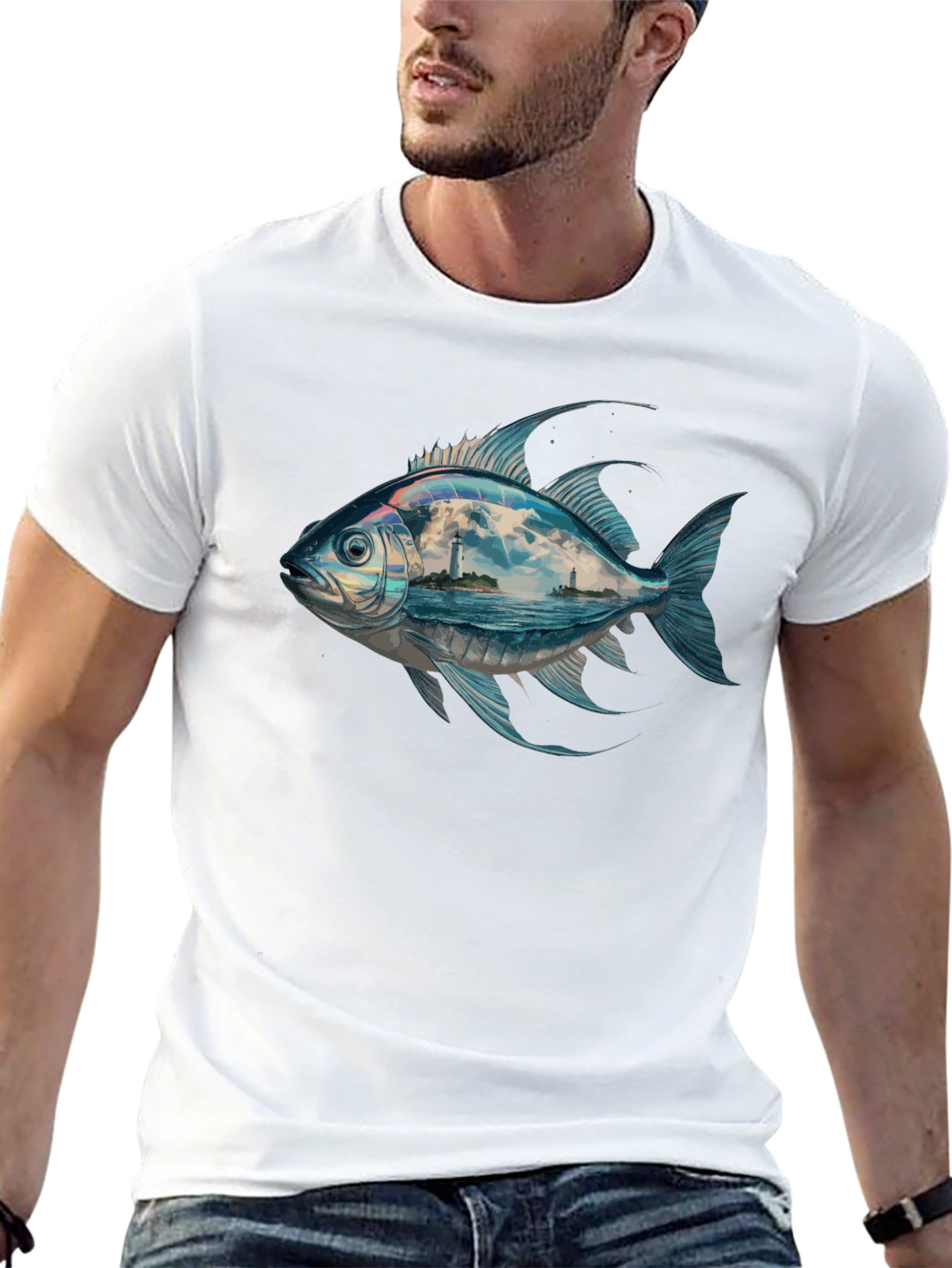 Ocean View Fish Graphic Tee - Black