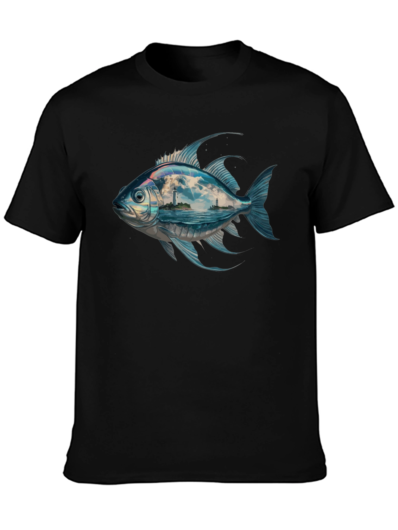 Ocean View Fish Graphic Tee - Black