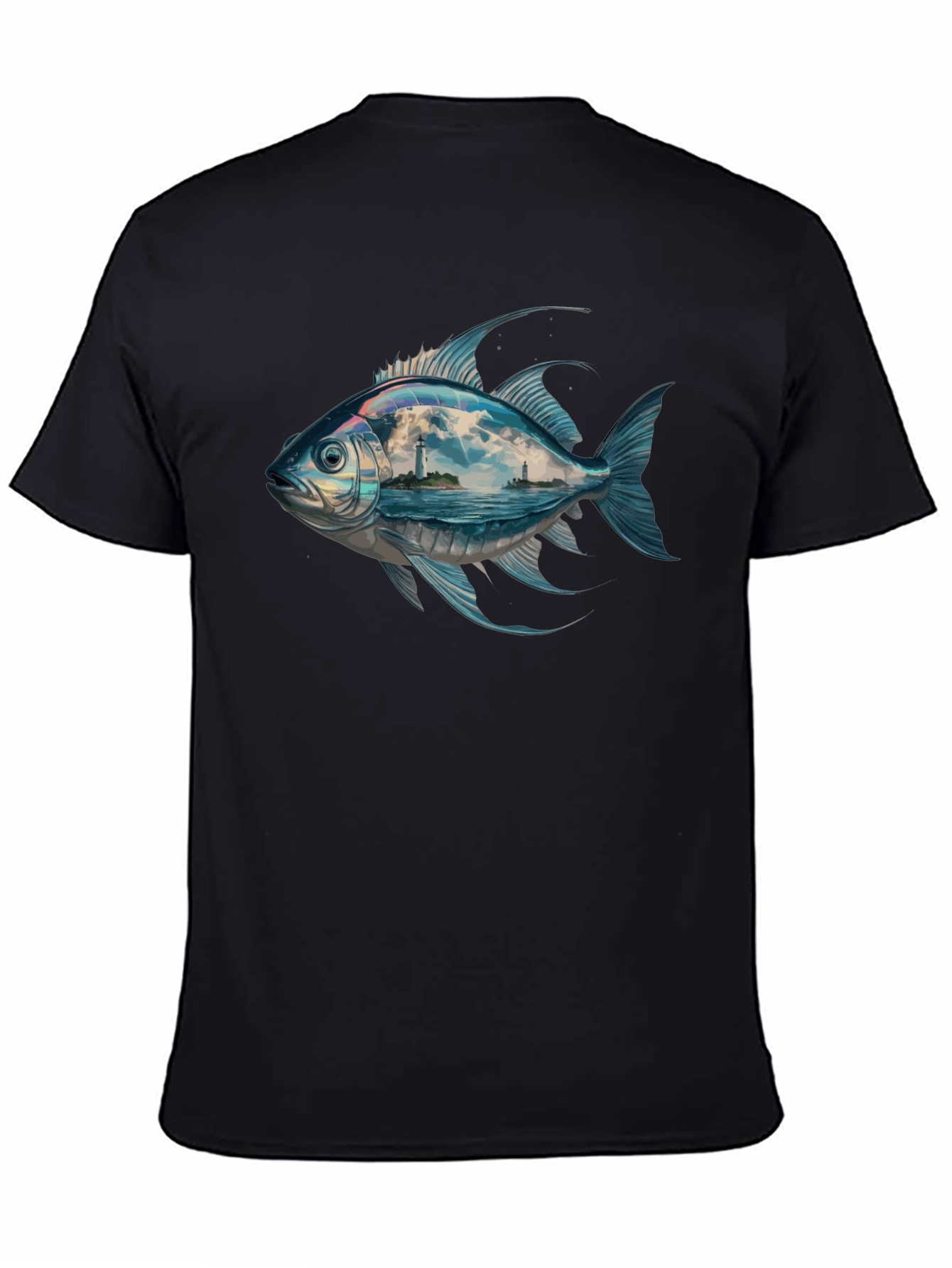 Ocean View Fish Graphic Tee - Black