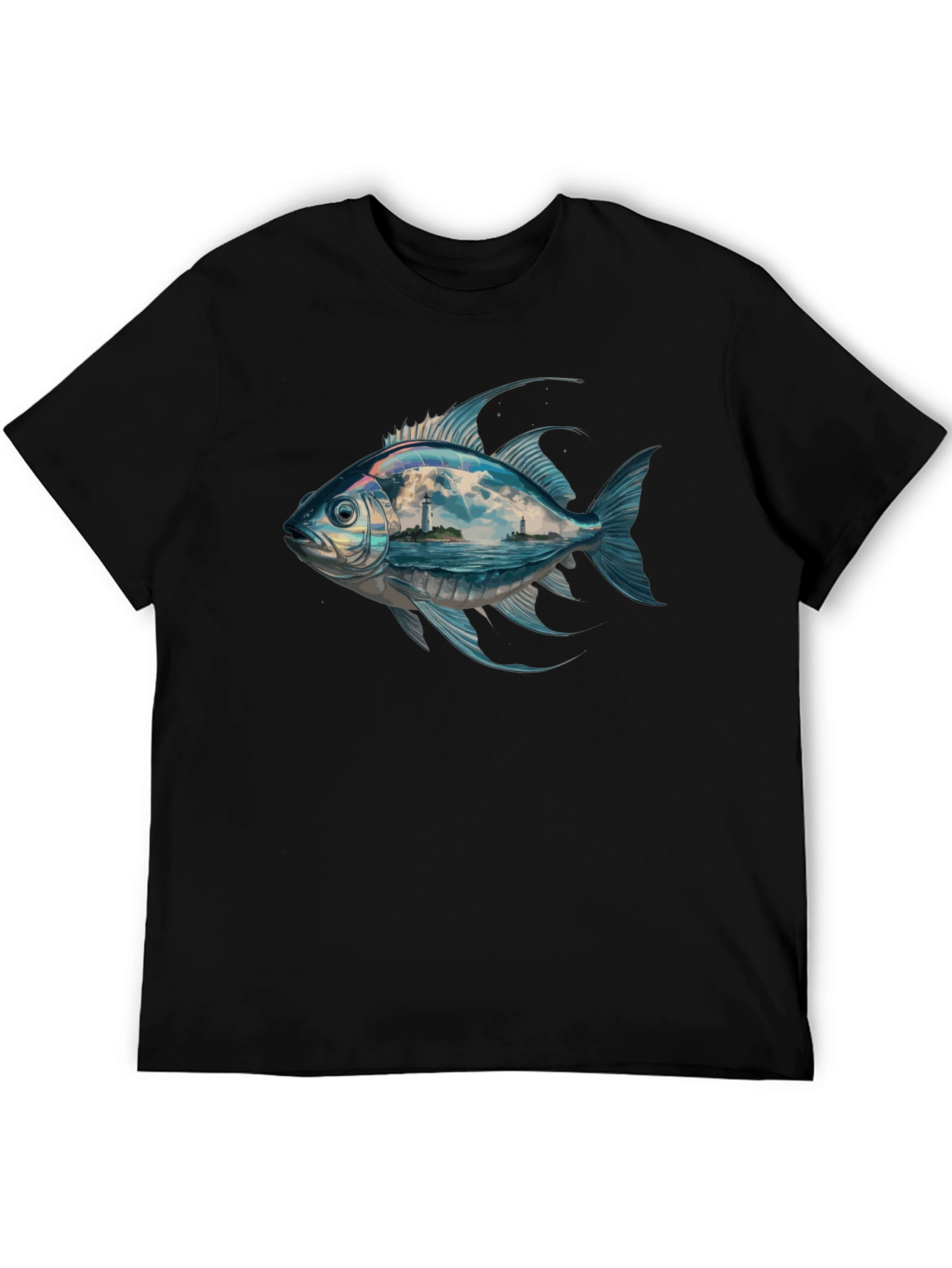 Ocean View Fish Graphic Tee - Black