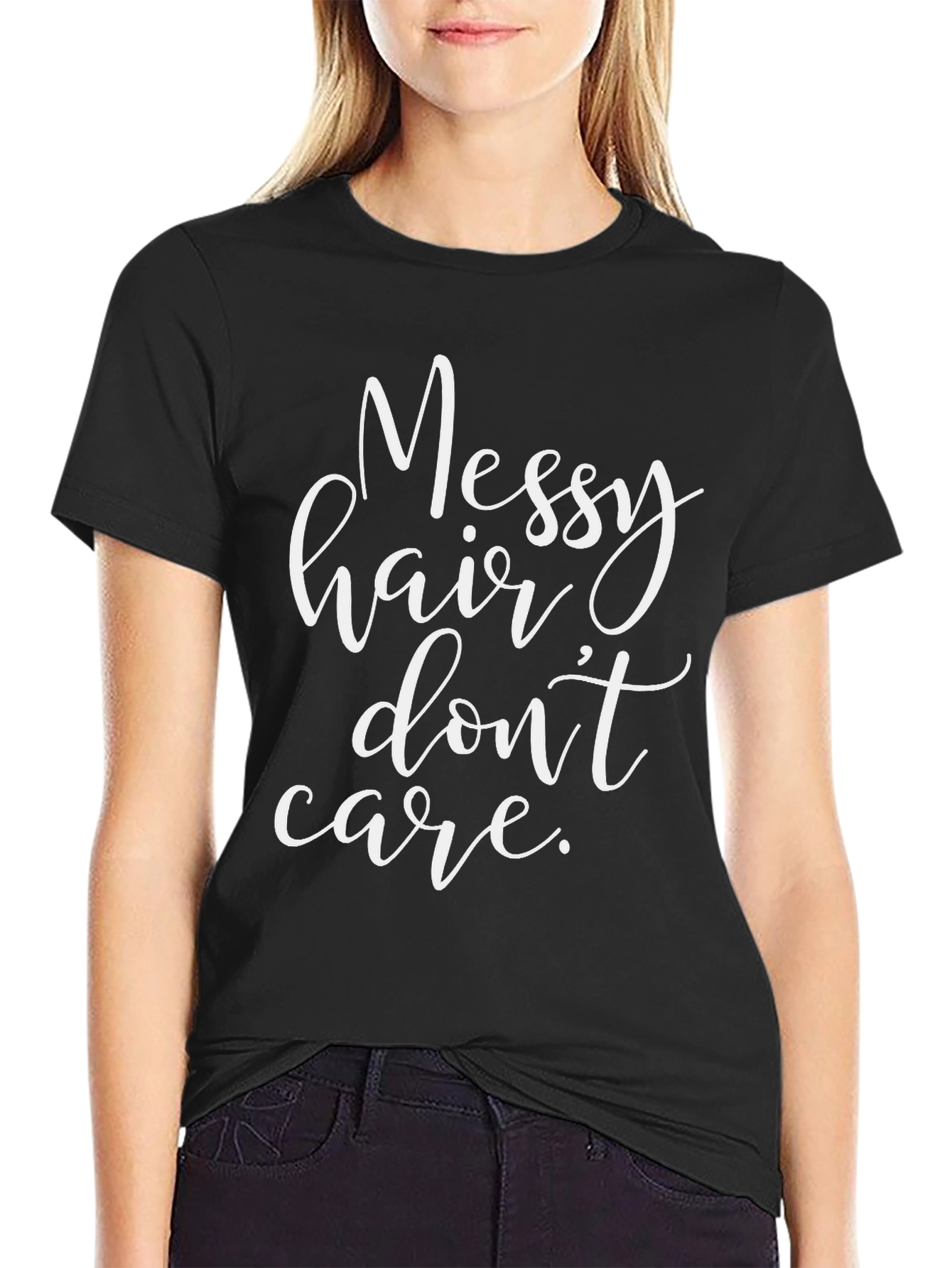 Messy Hair Dont Care Black Tee