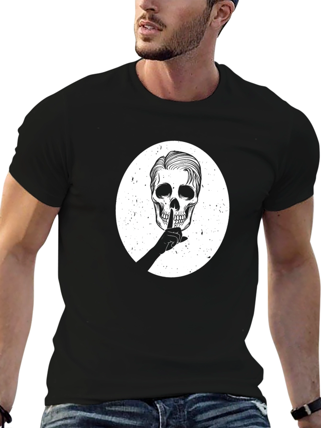 Black T-Shirt with Skull Graphic