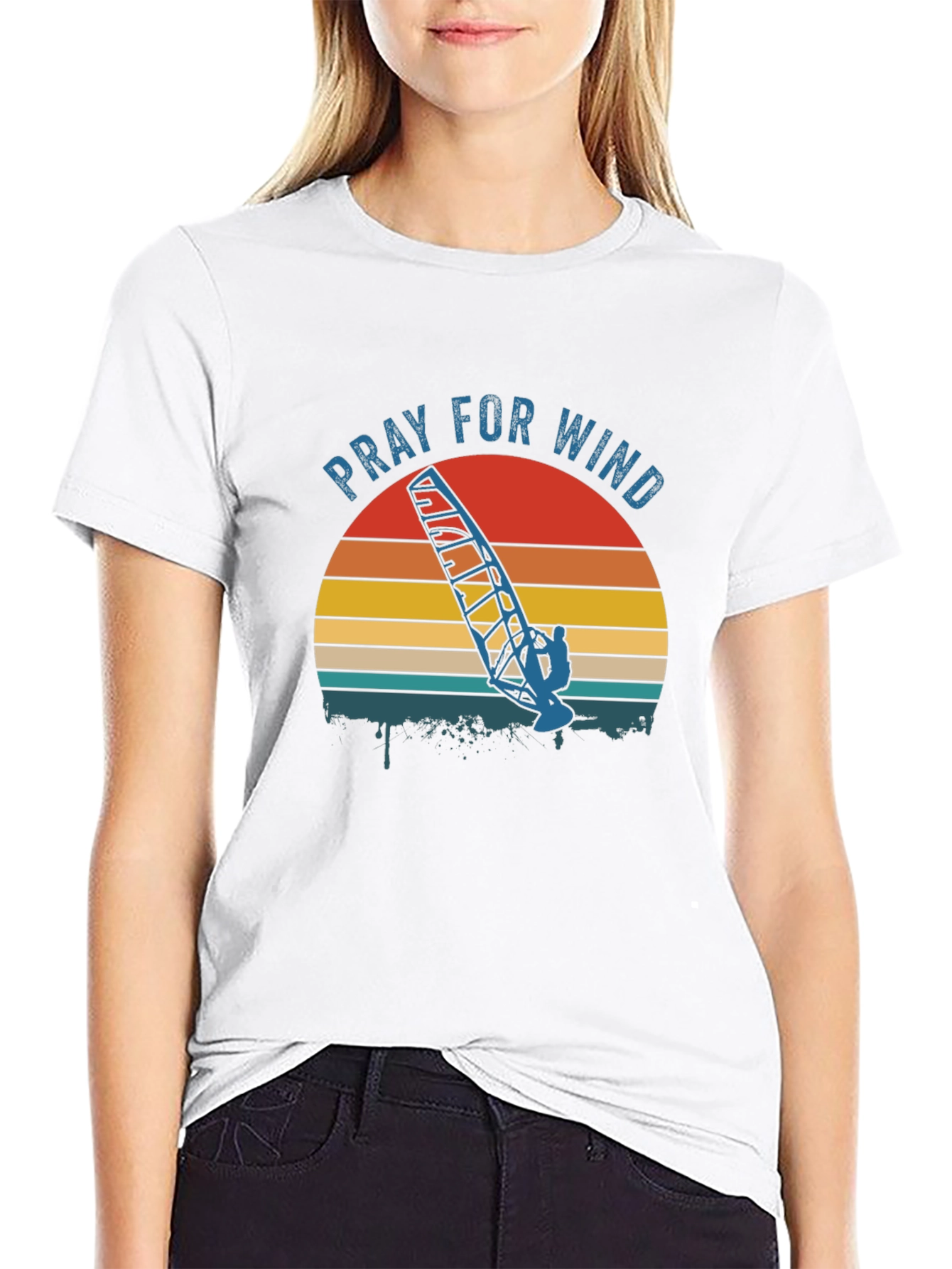 Pray for Wind Retro Graphic Tee - Black