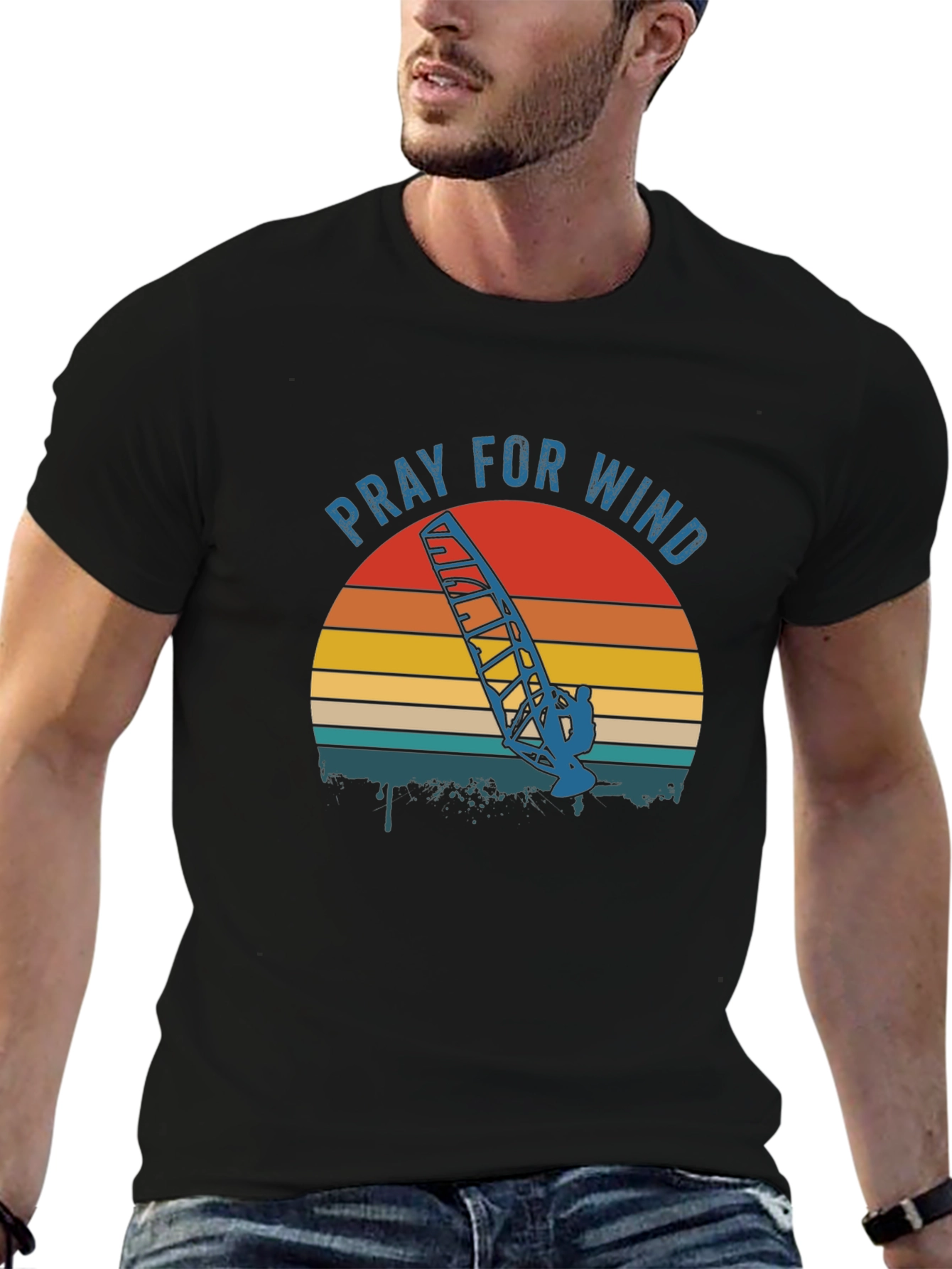 Pray for Wind Retro Graphic Tee - Black