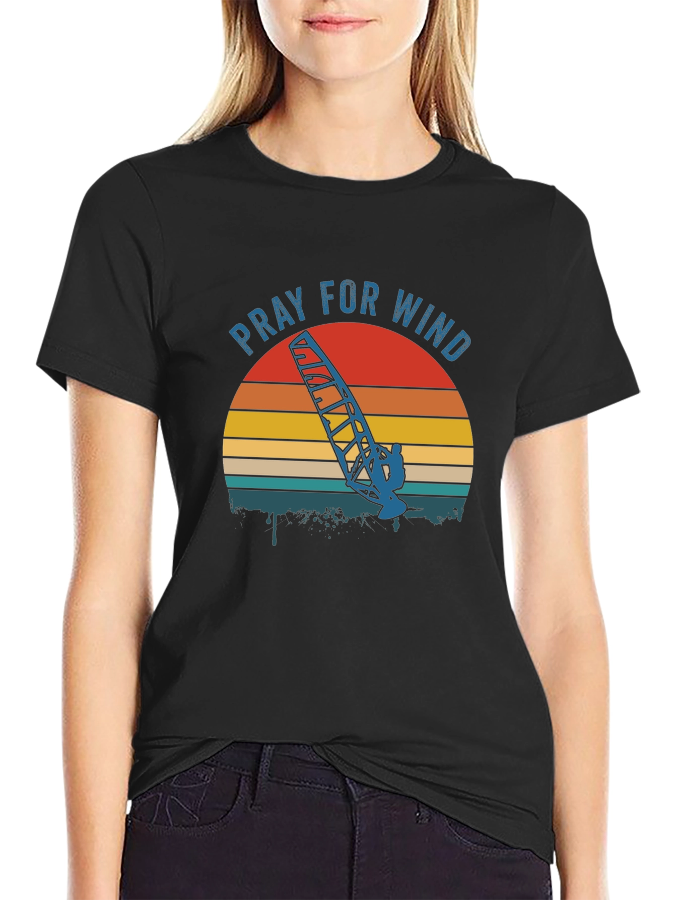 Pray for Wind Retro Graphic Tee - Black