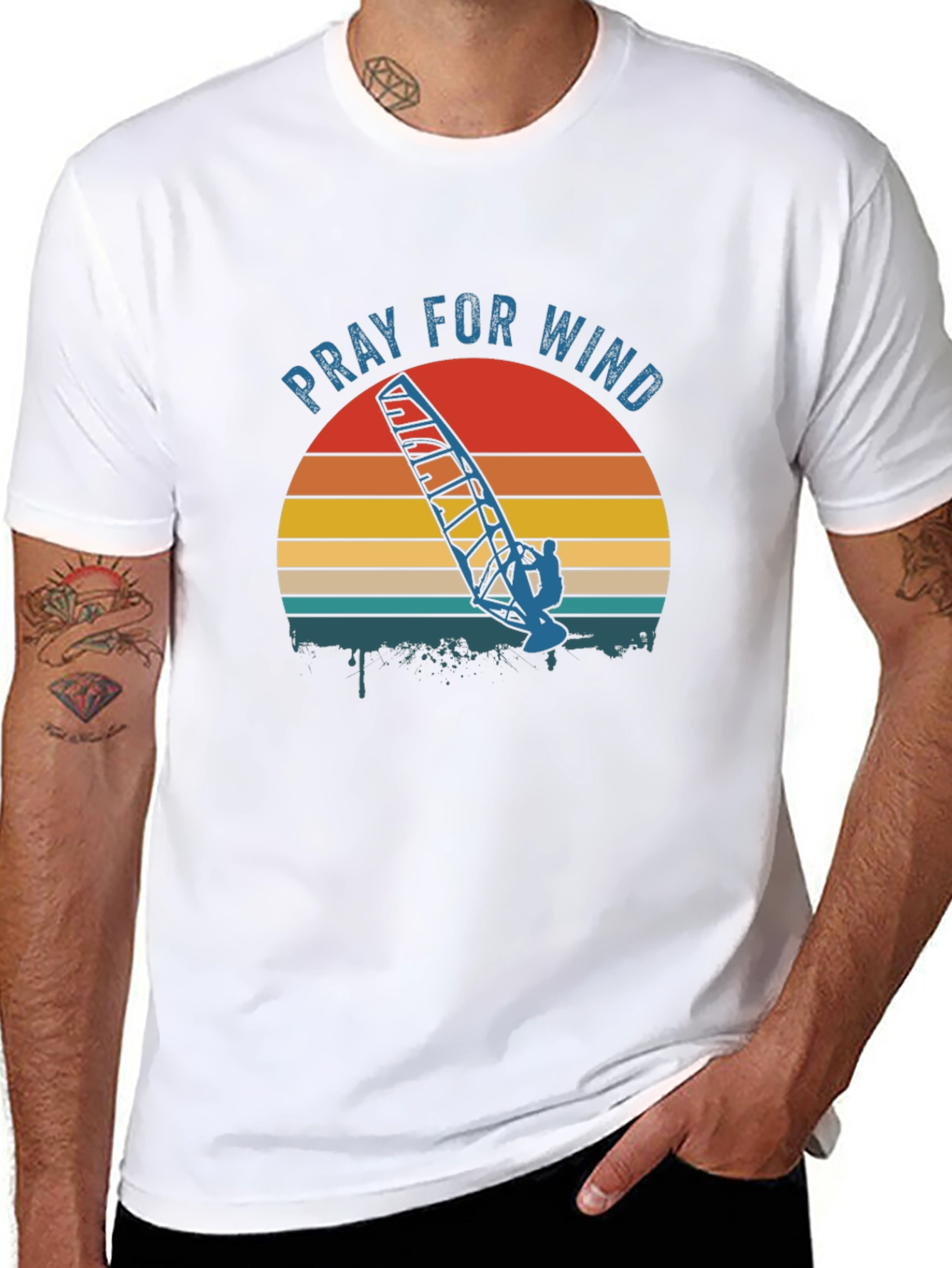 Pray for Wind Retro Graphic Tee - Black