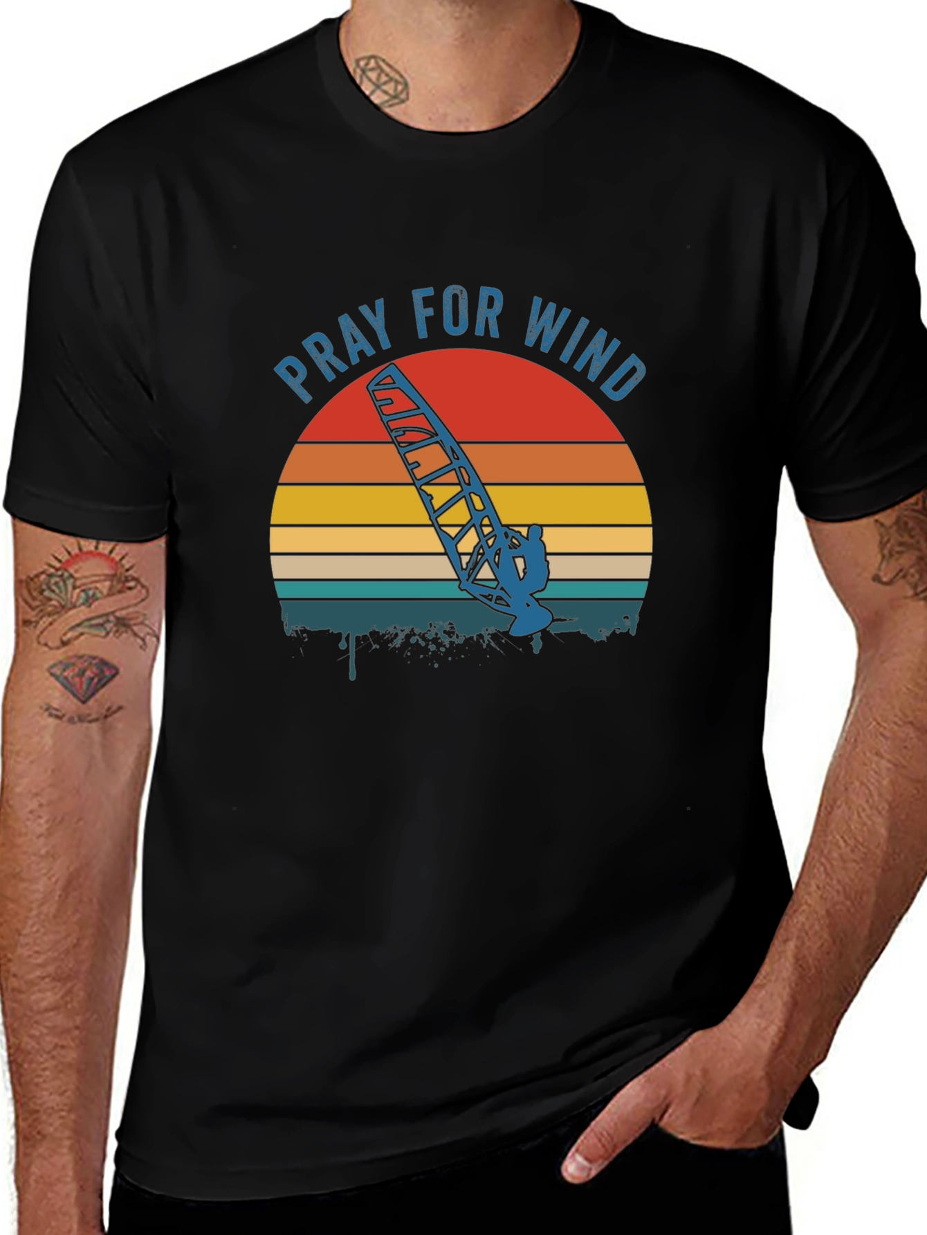 Pray for Wind Retro Graphic Tee - Black