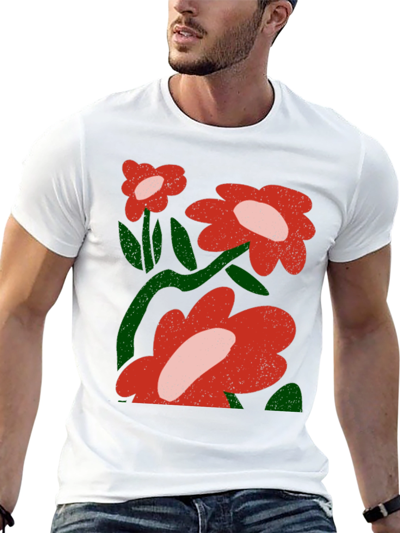 Floral Graphic T-Shirt - Bold Red Flowers