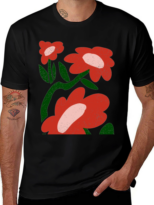 Floral Graphic T-Shirt - Bold Red Flowers