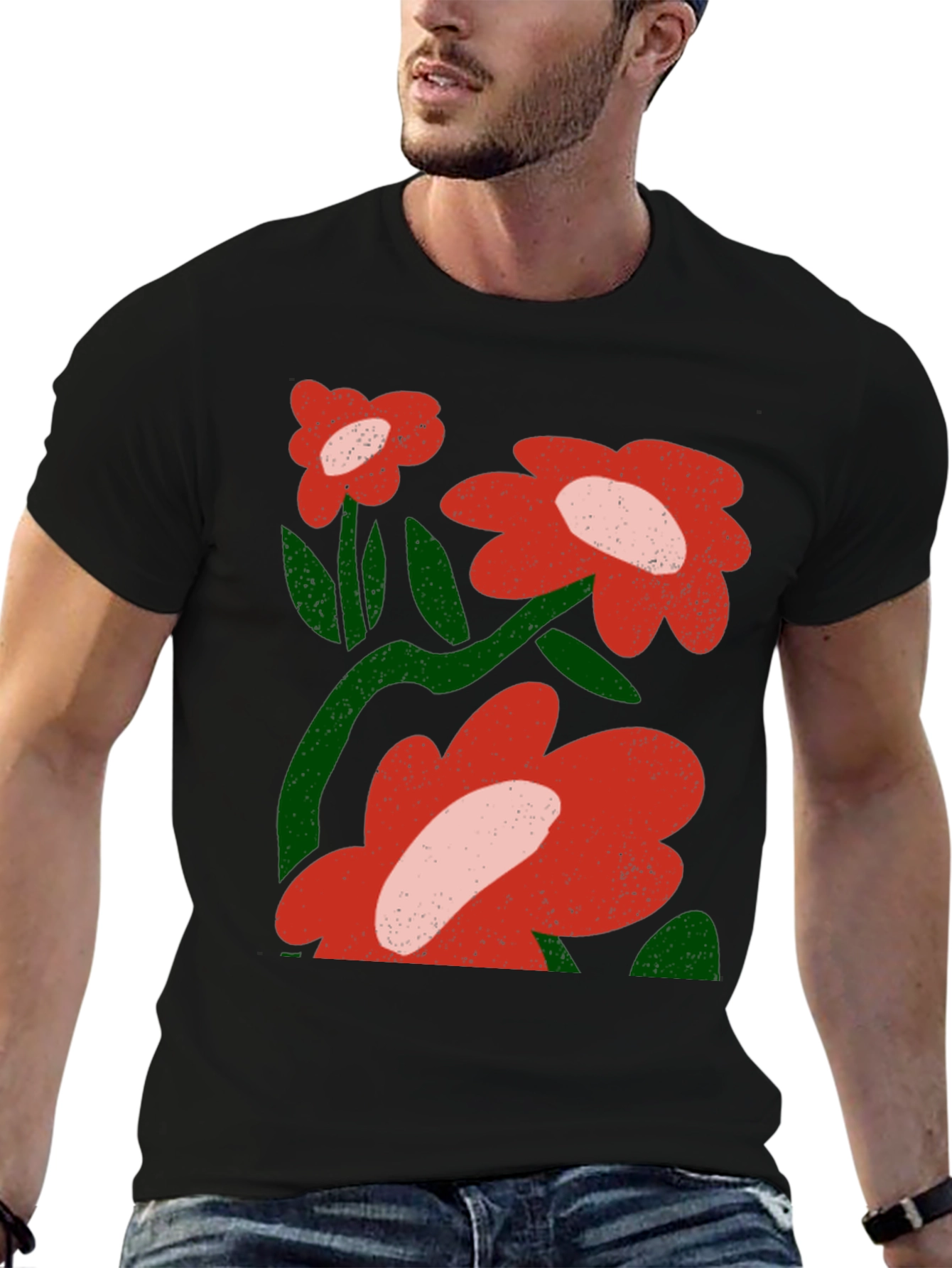 Floral Graphic T-Shirt - Bold Red Flowers