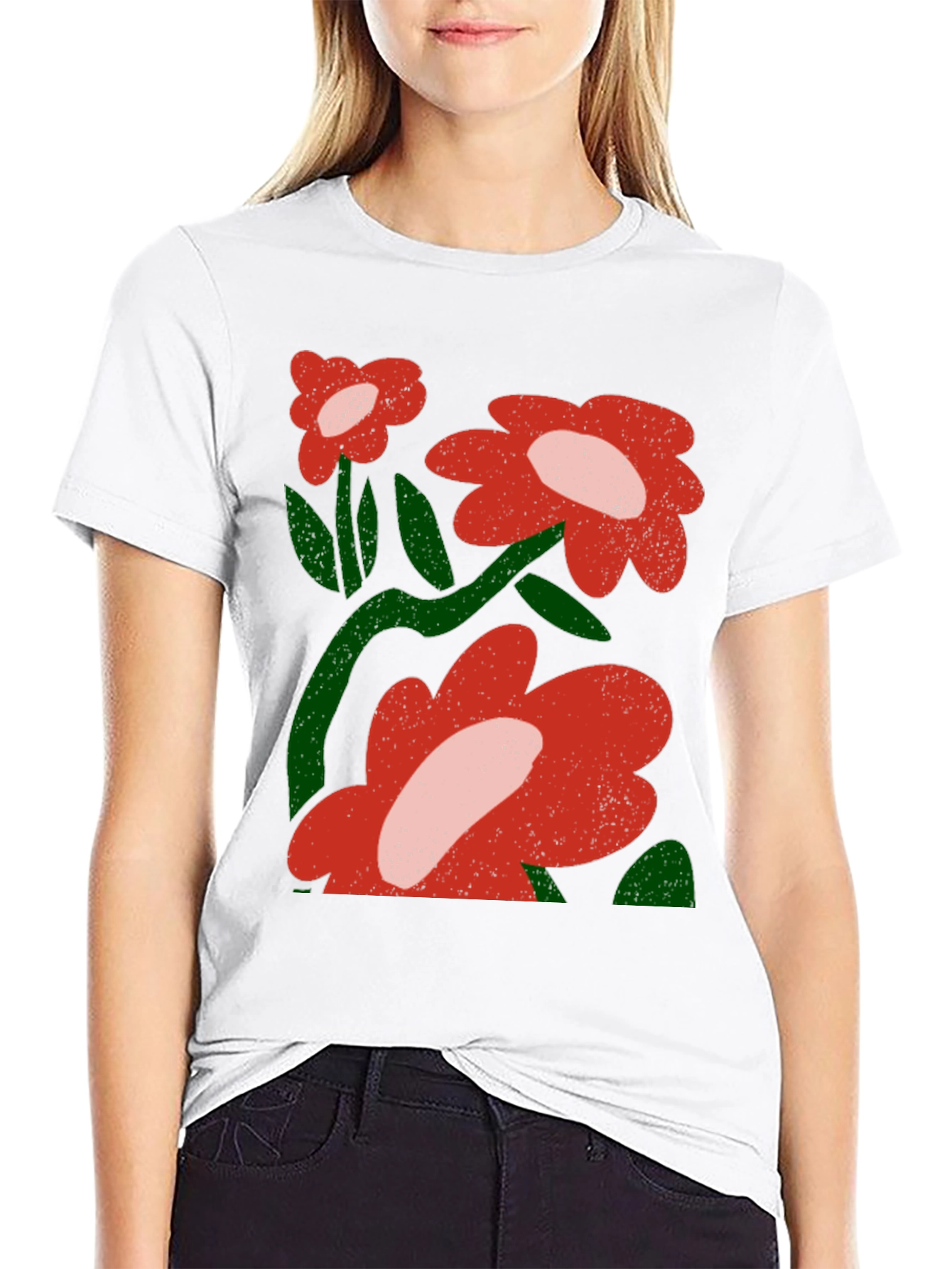 Floral Graphic T-Shirt - Bold Red Flowers