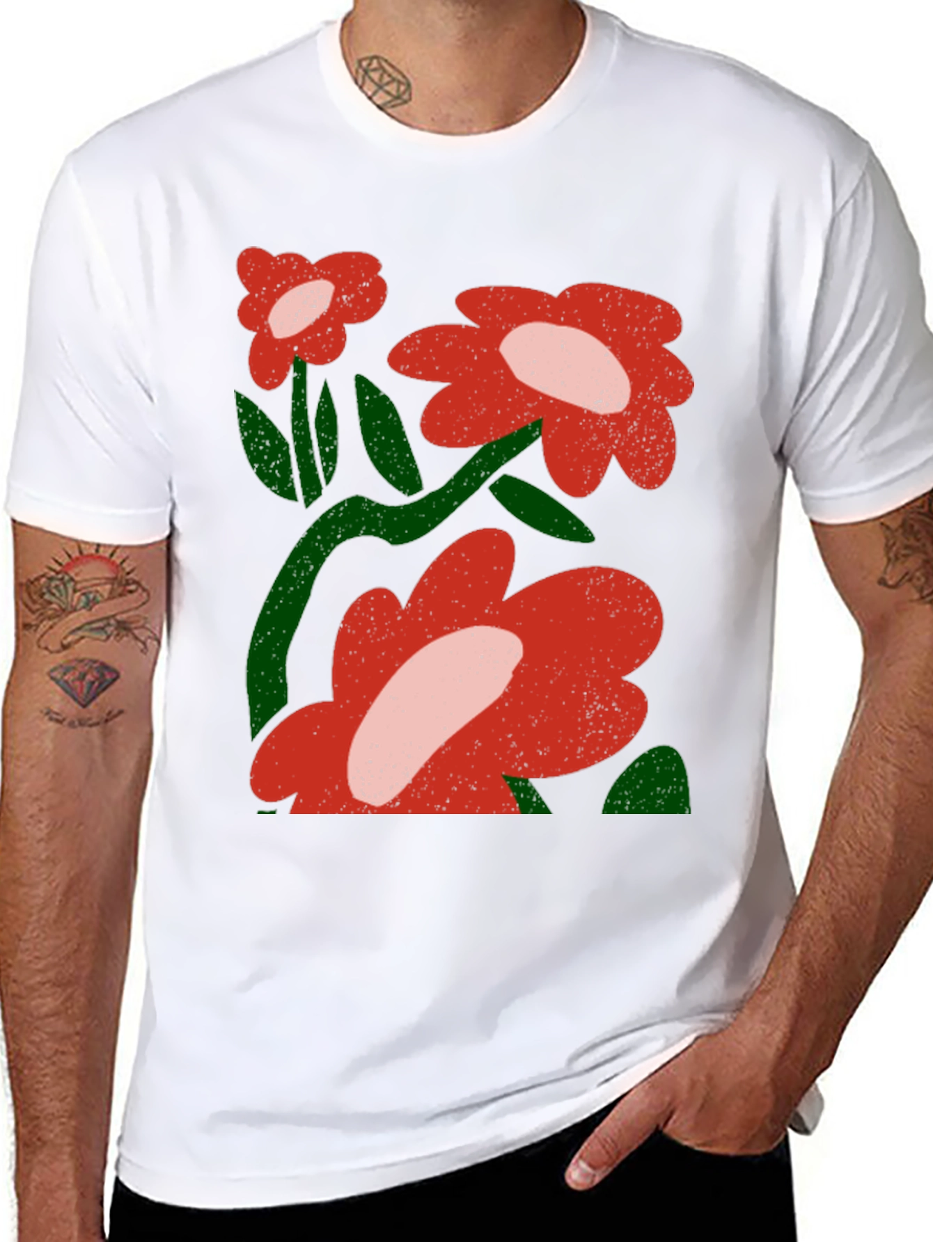 Floral Graphic T-Shirt - Bold Red Flowers