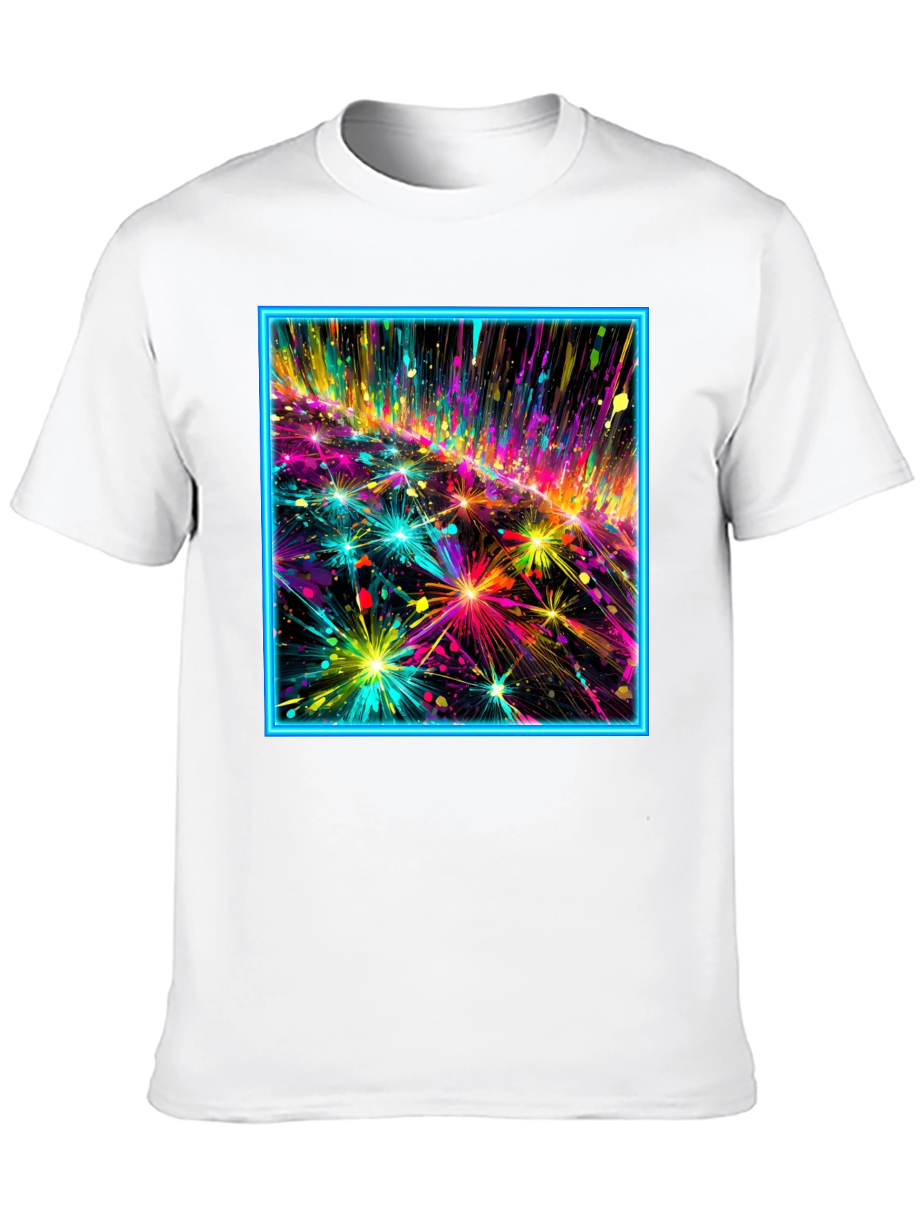 Abstract Neon Fireworks Graphic Black T-Shirt