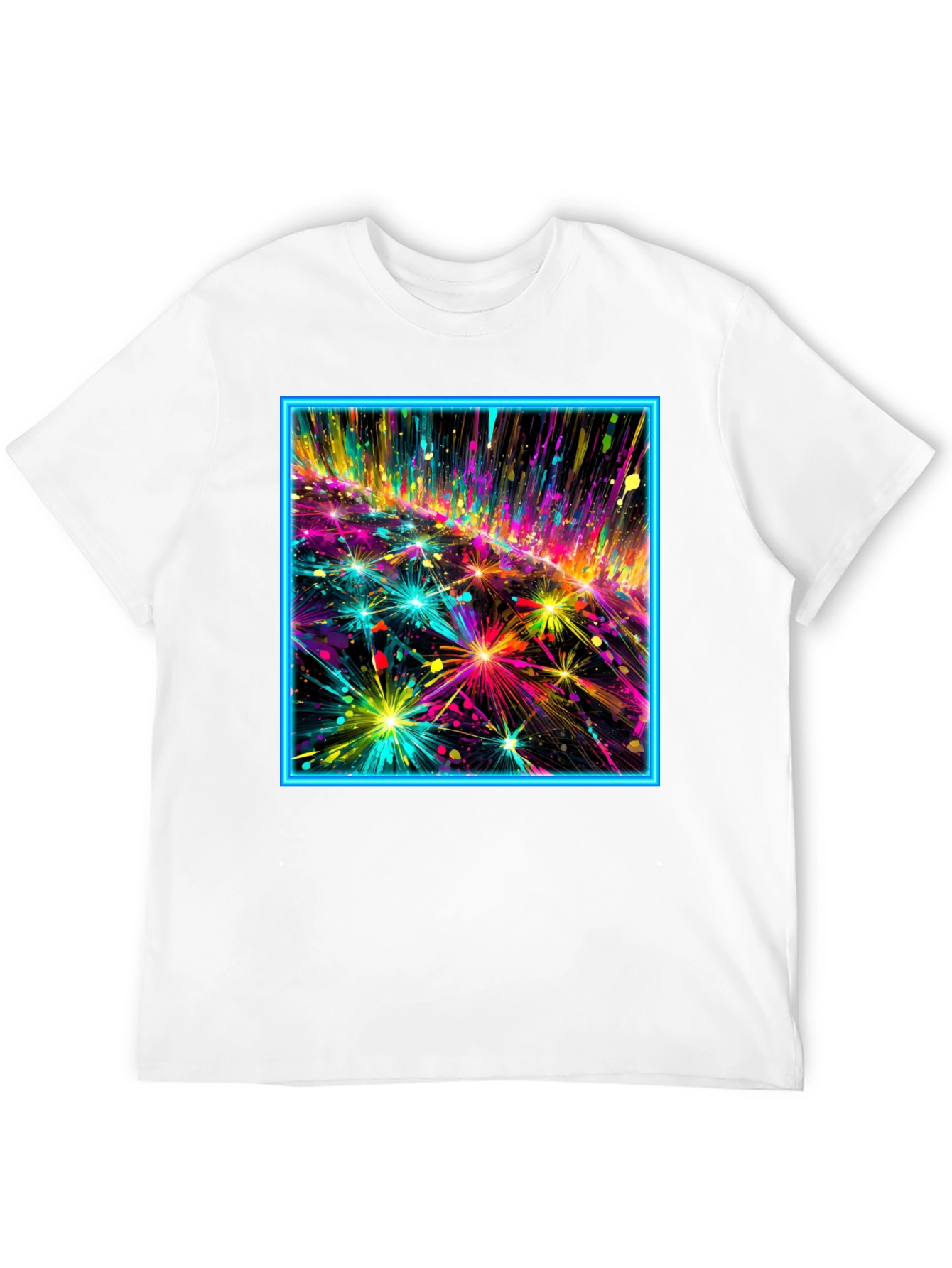 Abstract Neon Fireworks Graphic Black T-Shirt