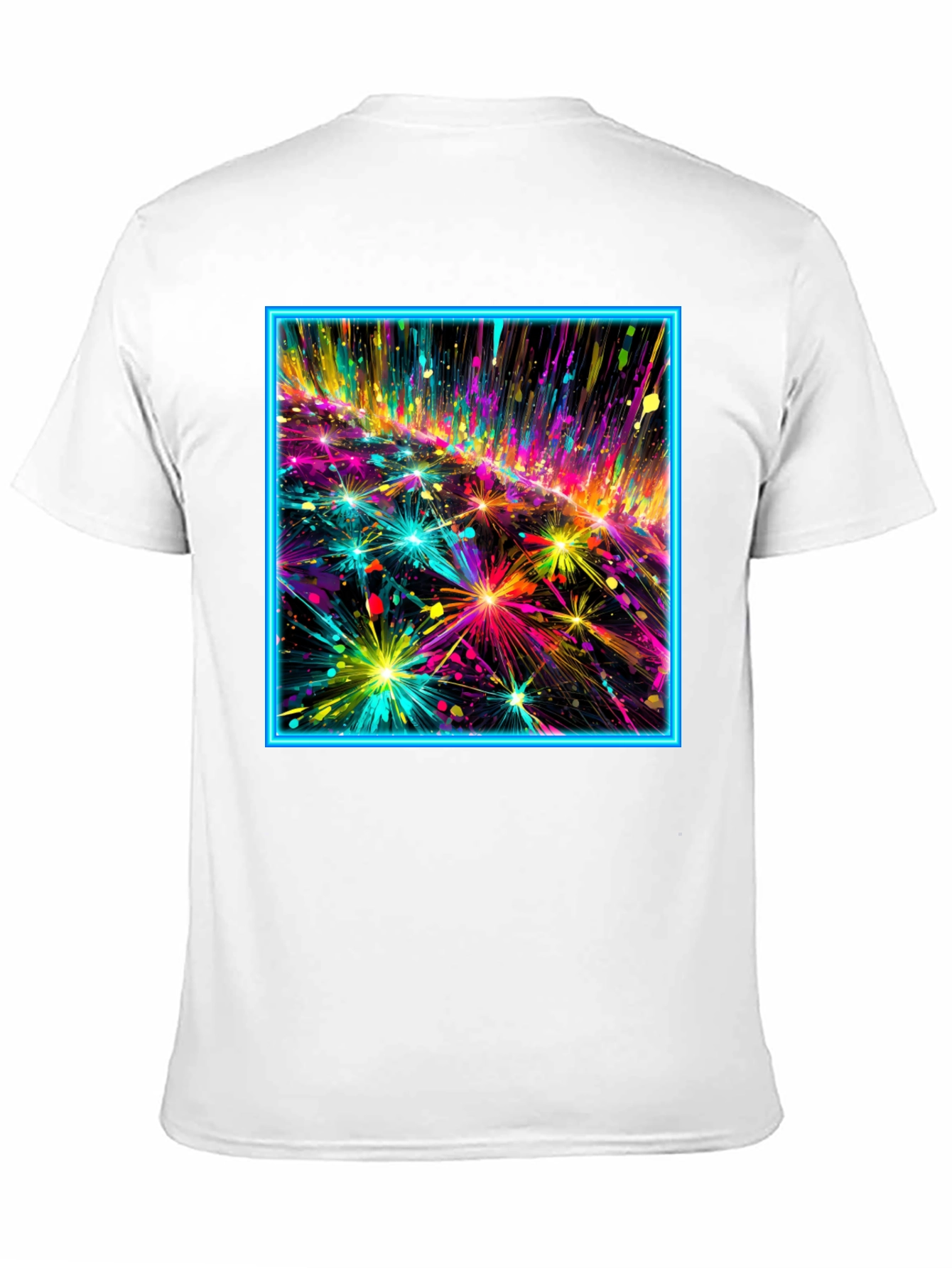 Abstract Neon Fireworks Graphic Black T-Shirt