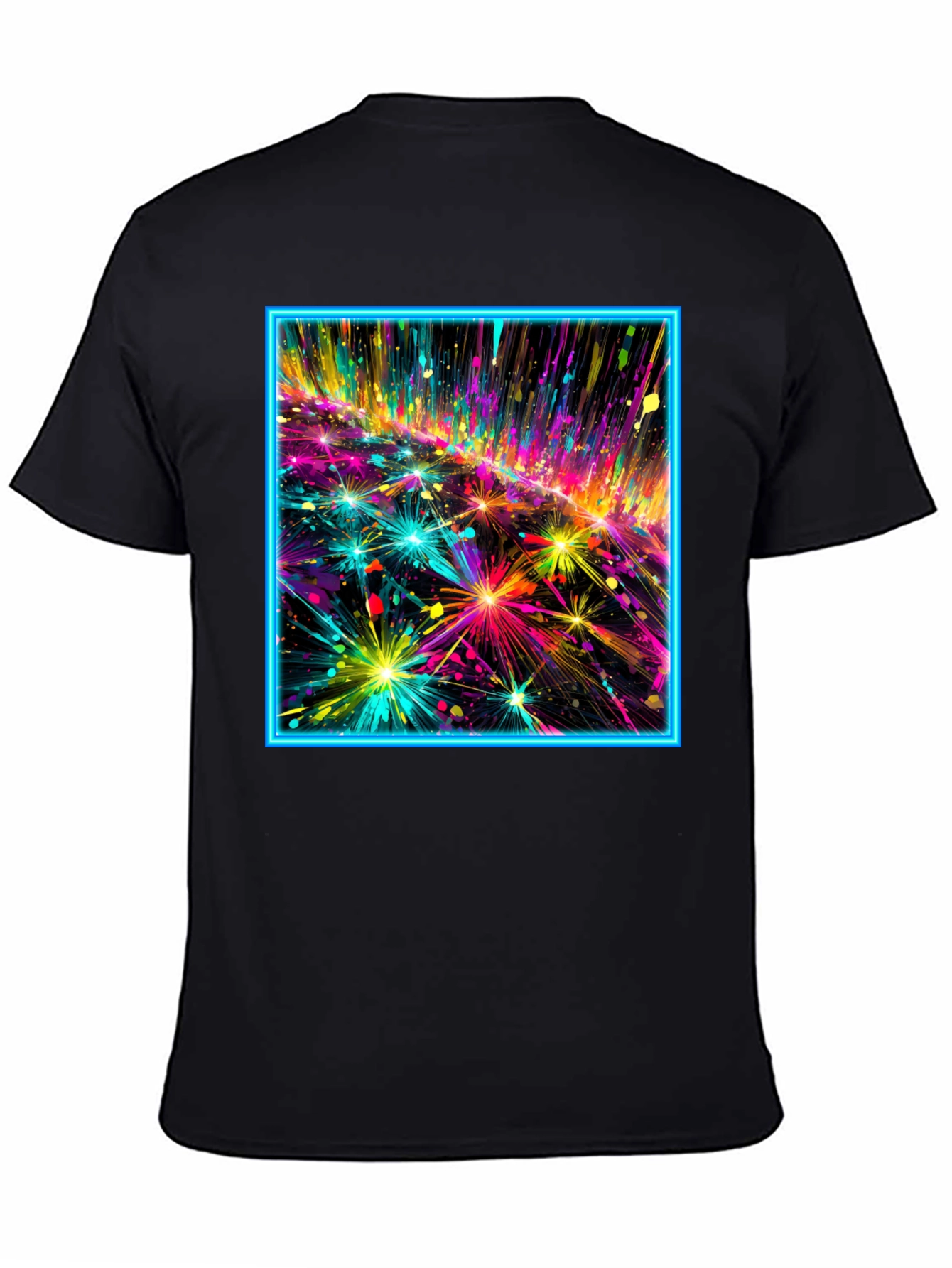 Abstract Neon Fireworks Graphic Black T-Shirt