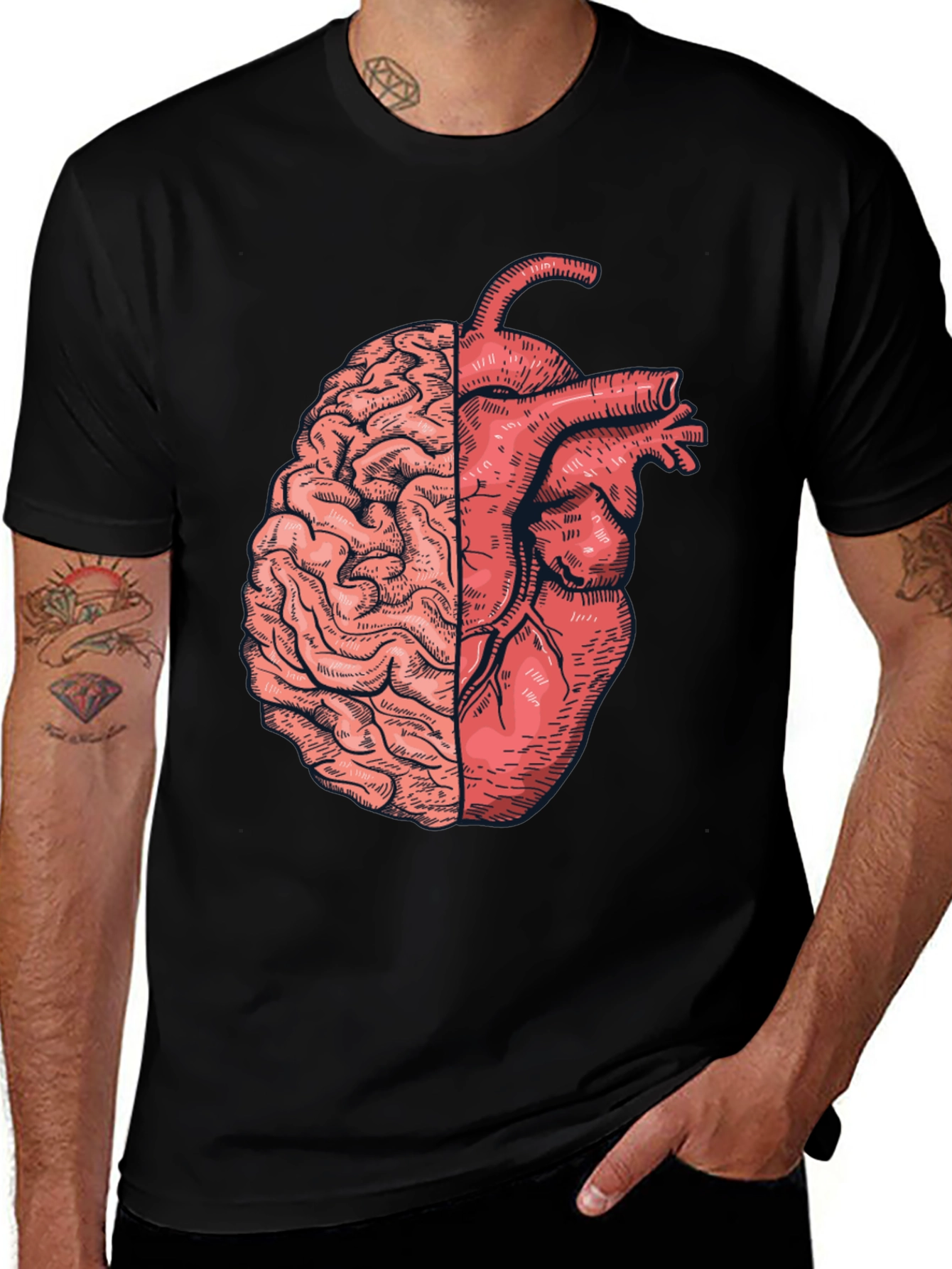 Brain & Heart Graphic Tee - Unisex Black T-Shirt