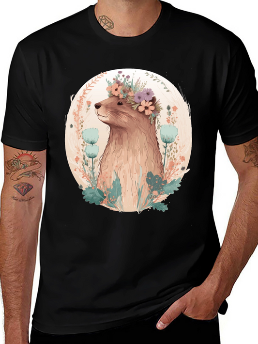 Floral Beaver T-Shirt - Mens Black Tee