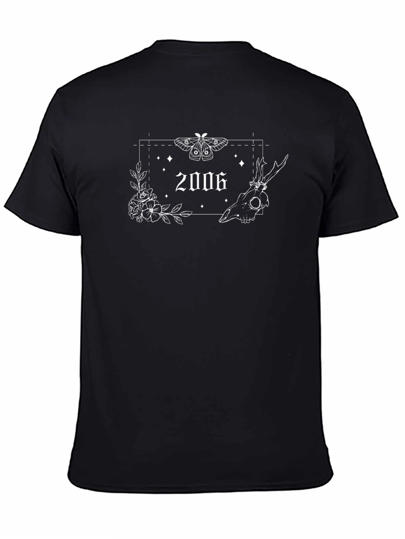 Gothic 2006 Moth Skull Floral T-Shirt