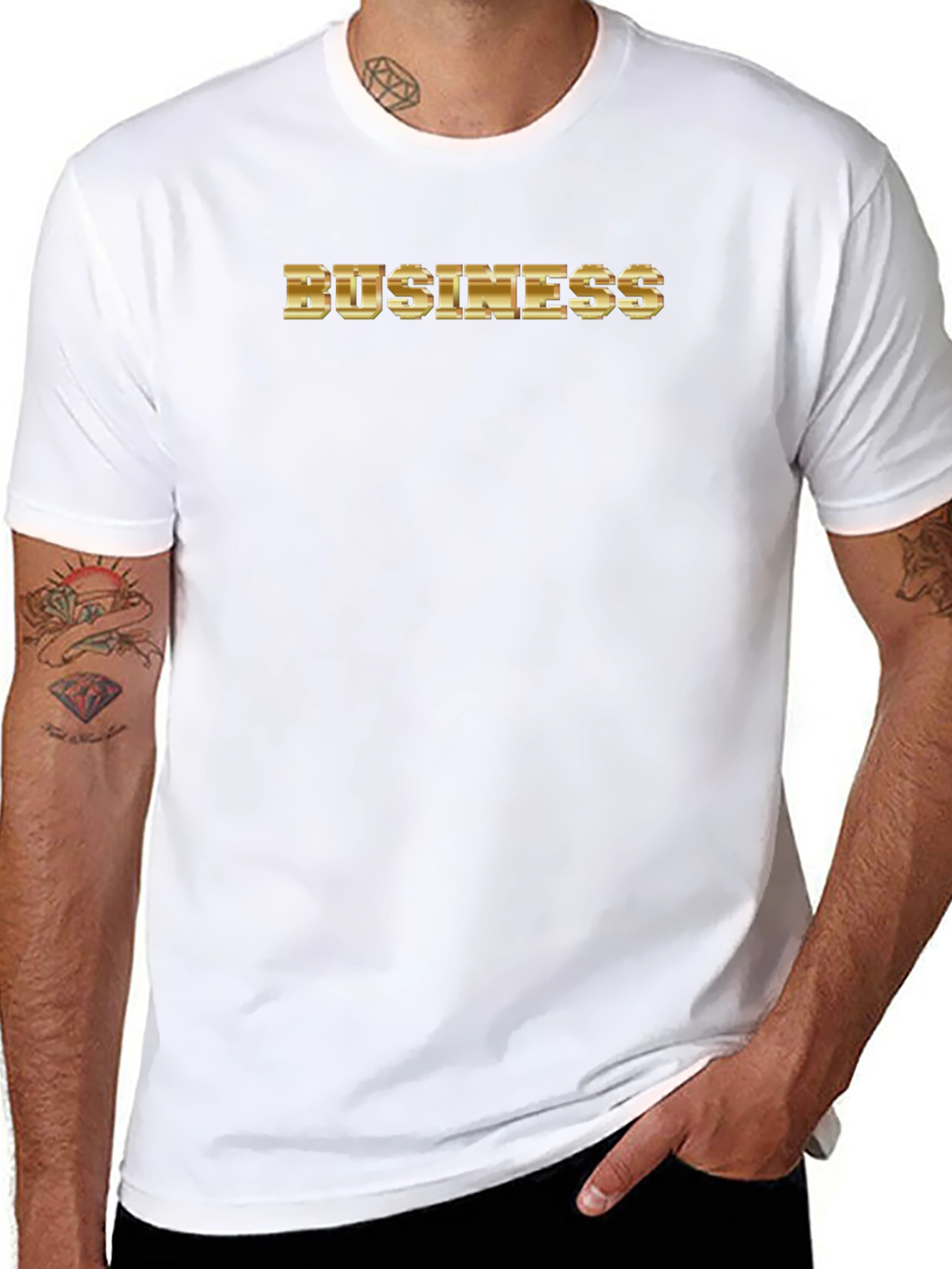 Gold Business Graphic Print Black T-Shirt