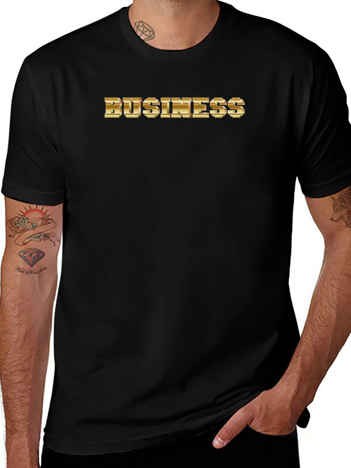 Gold Business Graphic Print Black T-Shirt