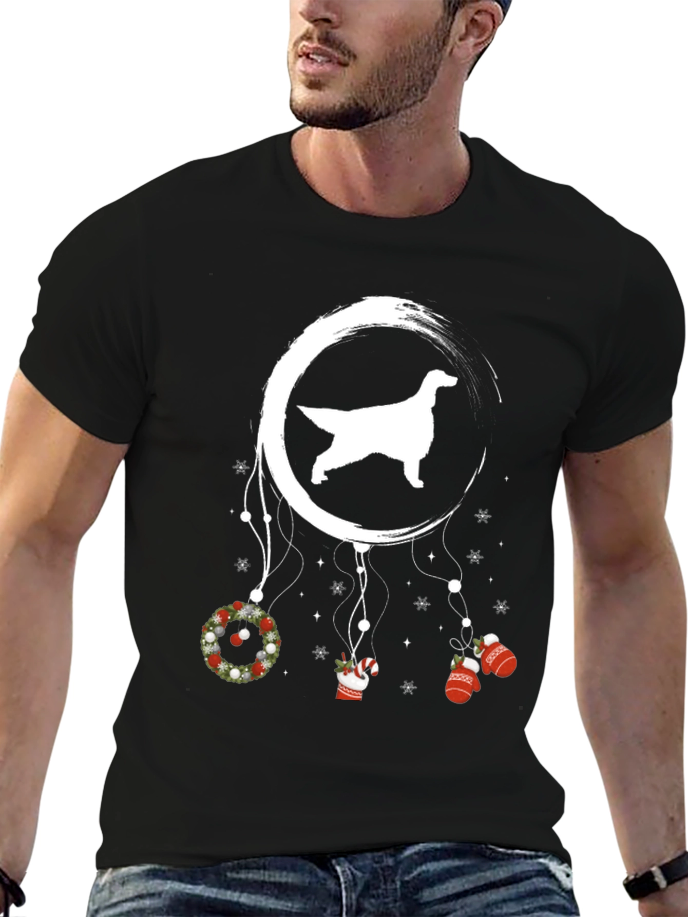 Dog Silhouette Christmas Dreamcatcher Graphic Tee
