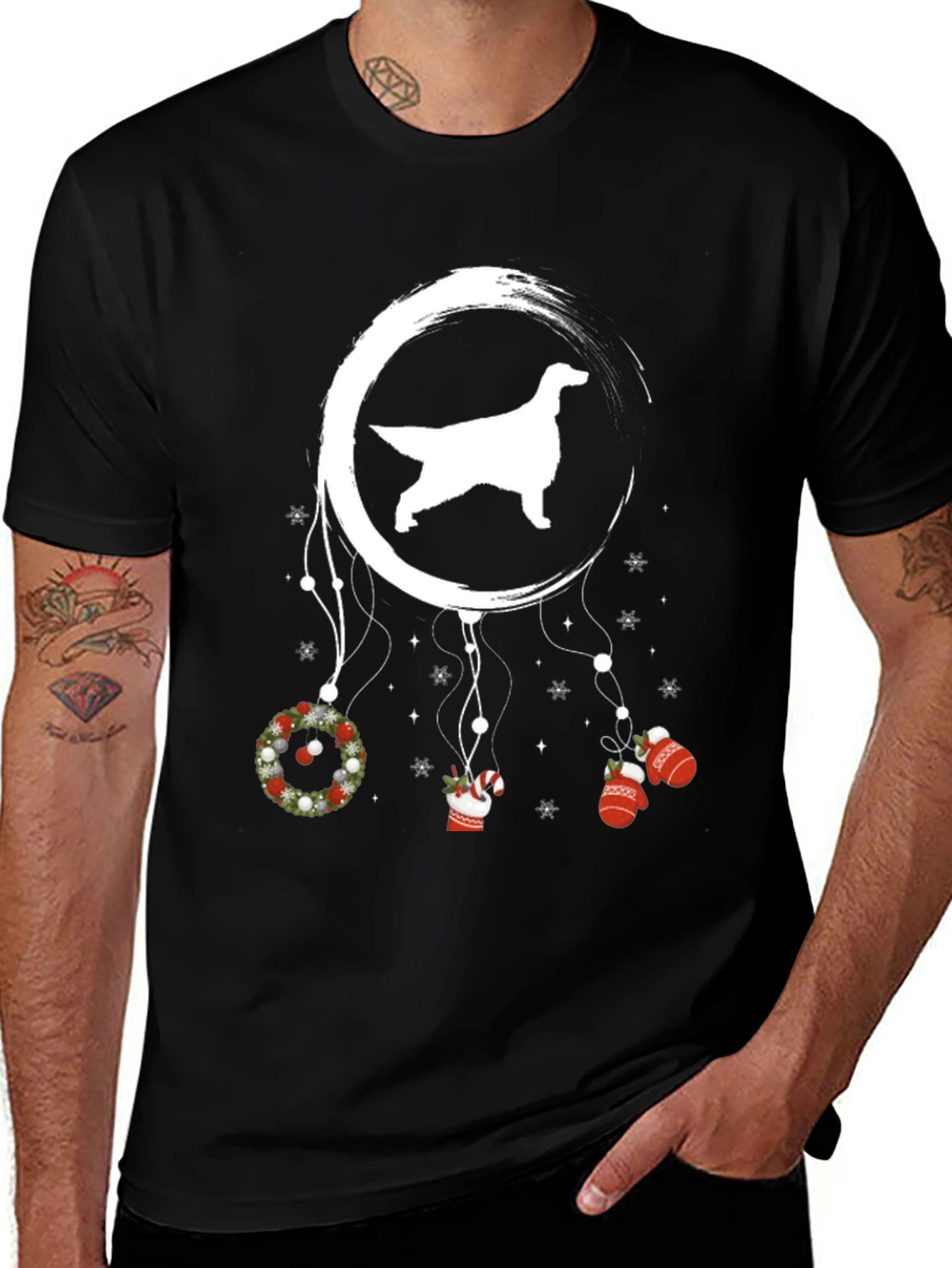 Dog Silhouette Christmas Dreamcatcher Graphic Tee
