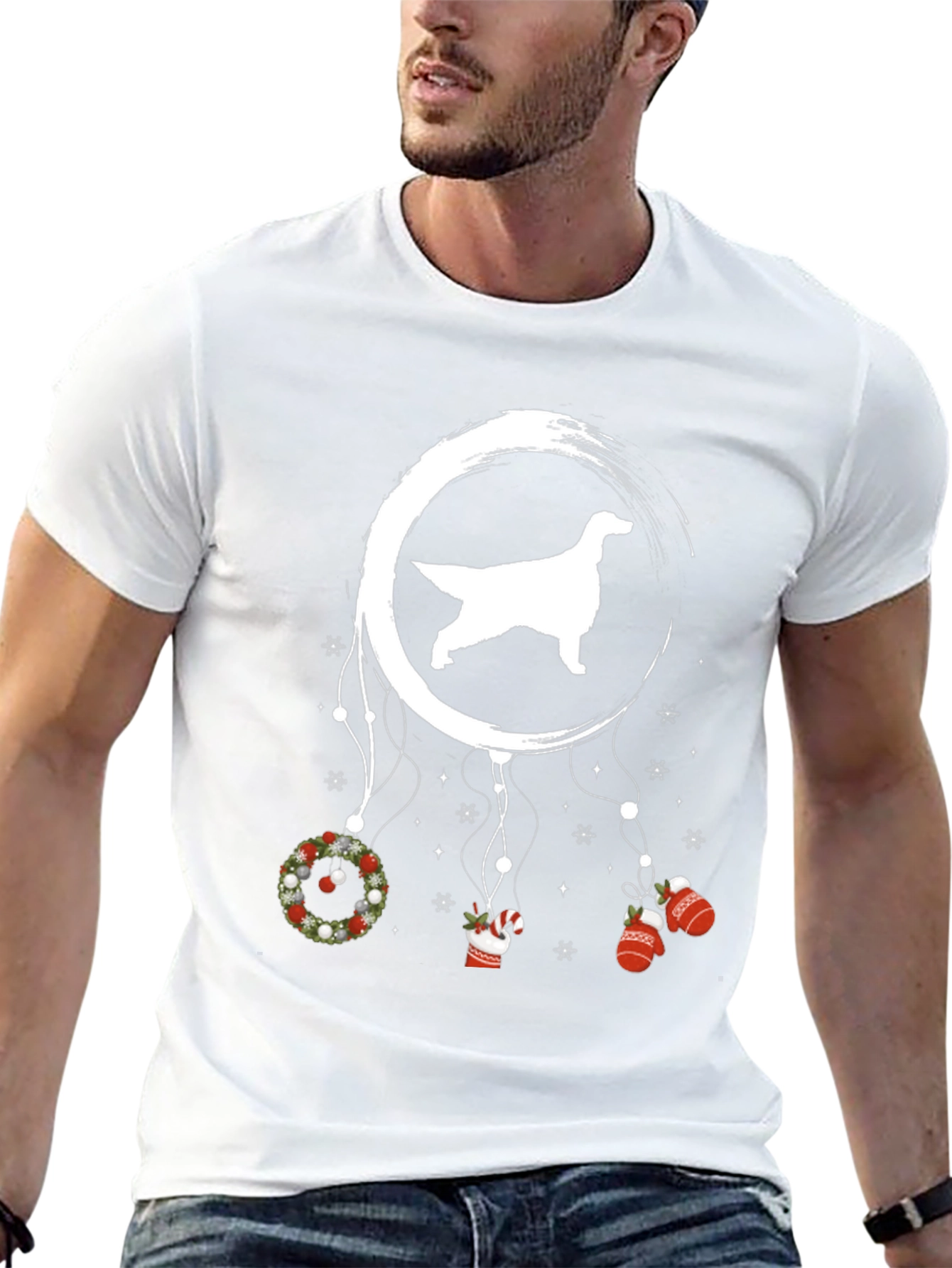 Dog Silhouette Christmas Dreamcatcher Graphic Tee