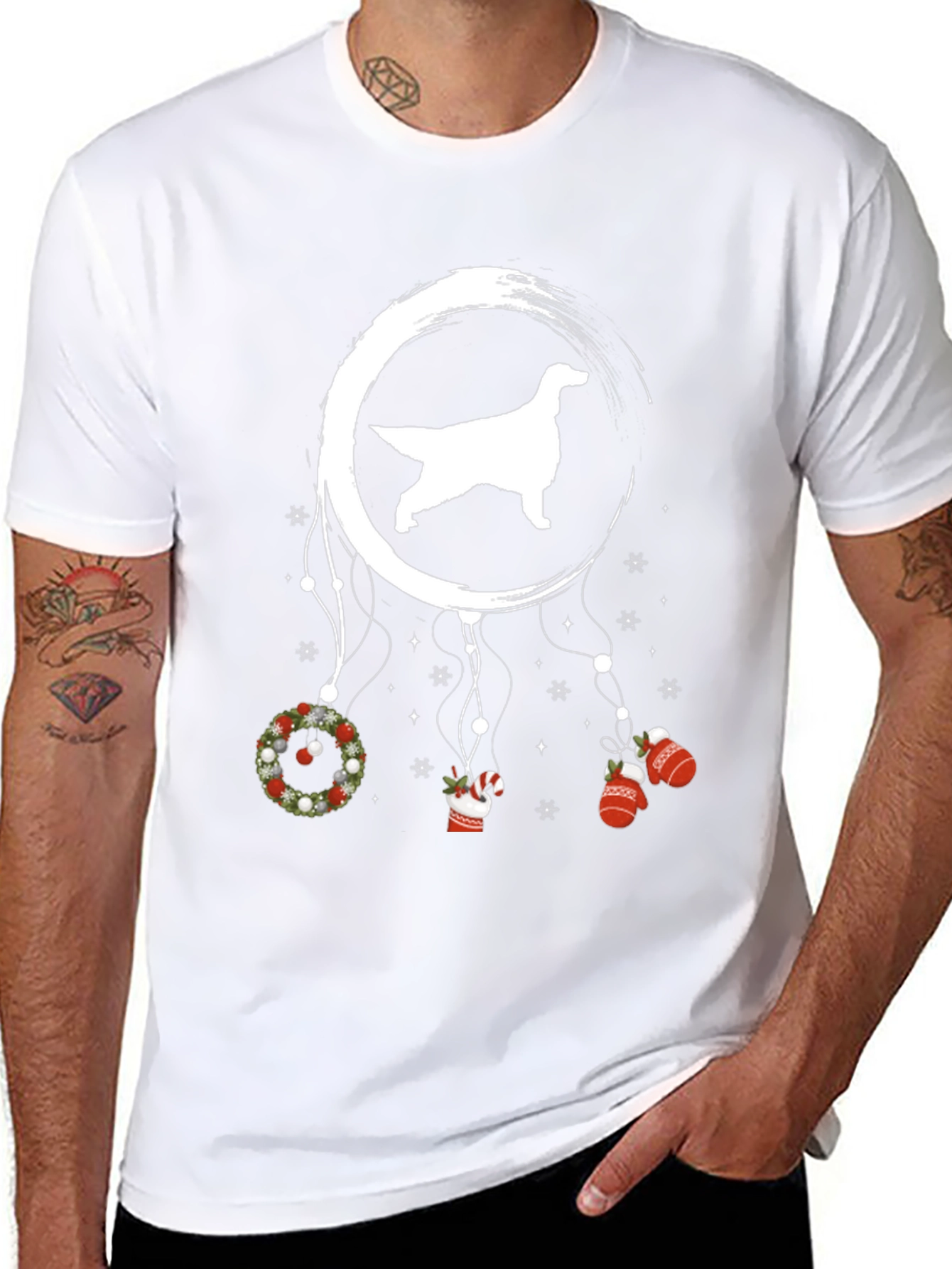 Dog Silhouette Christmas Dreamcatcher Graphic Tee