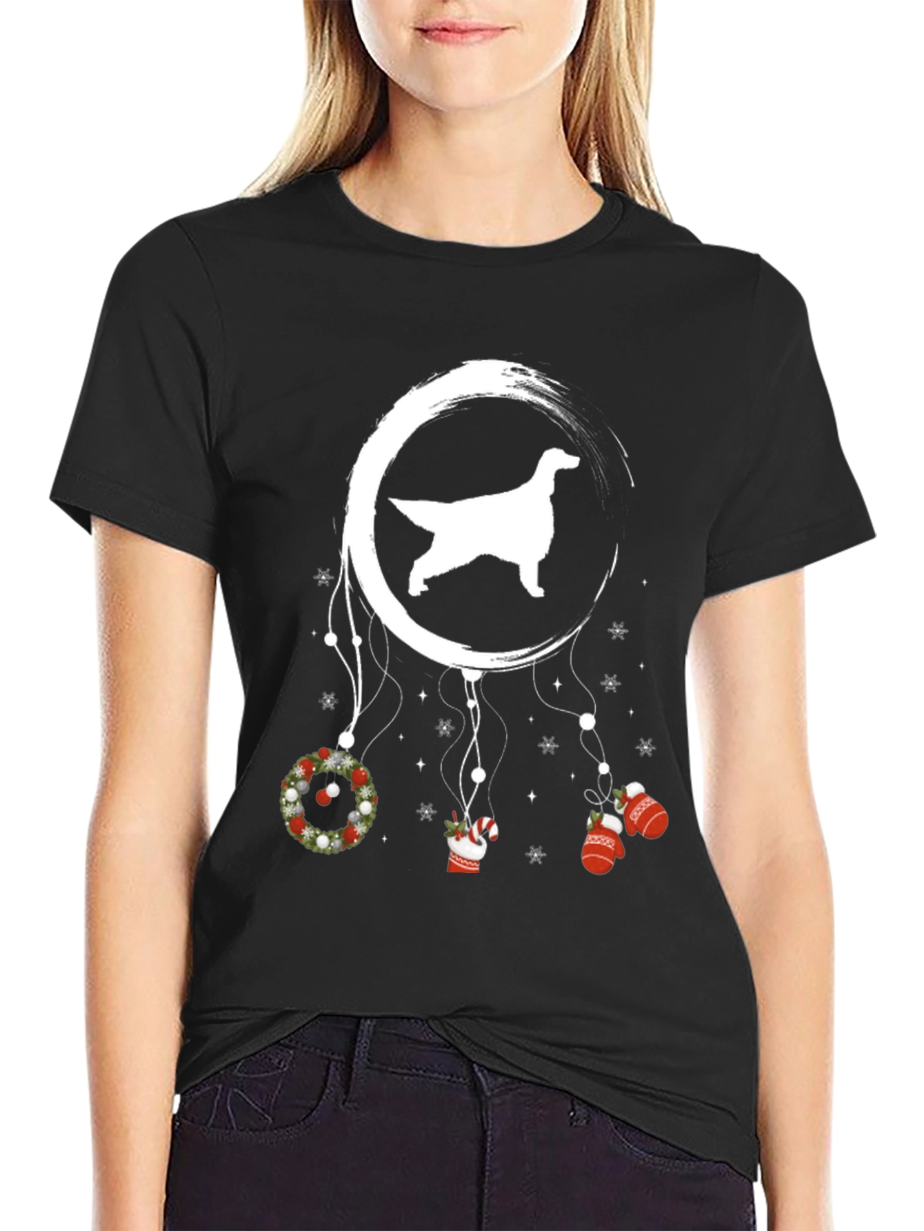 Dog Silhouette Christmas Dreamcatcher Graphic Tee