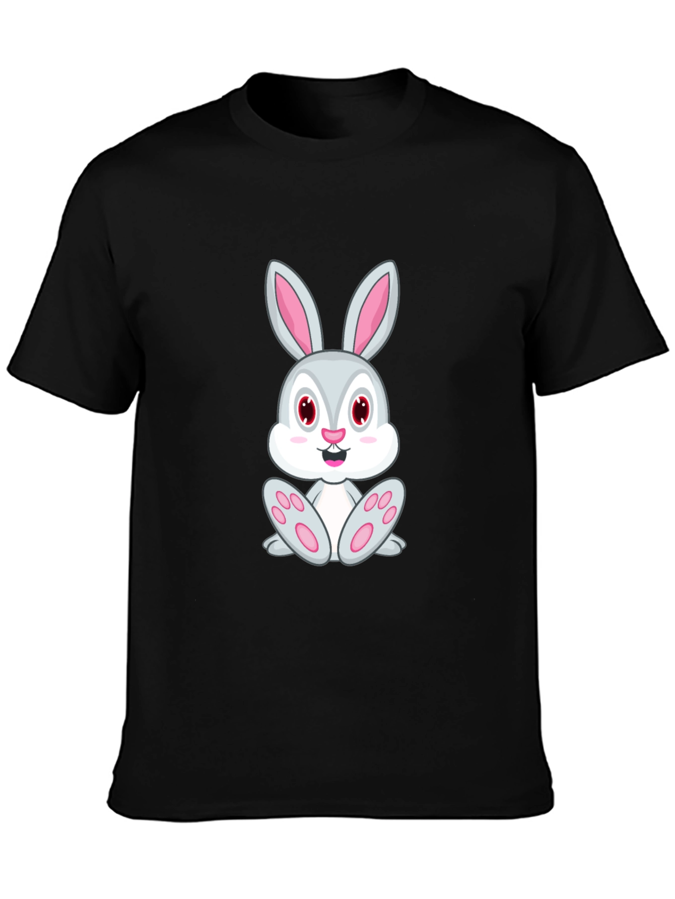 Cute Bunny Graphic Tee - Black Cotton T-Shirt