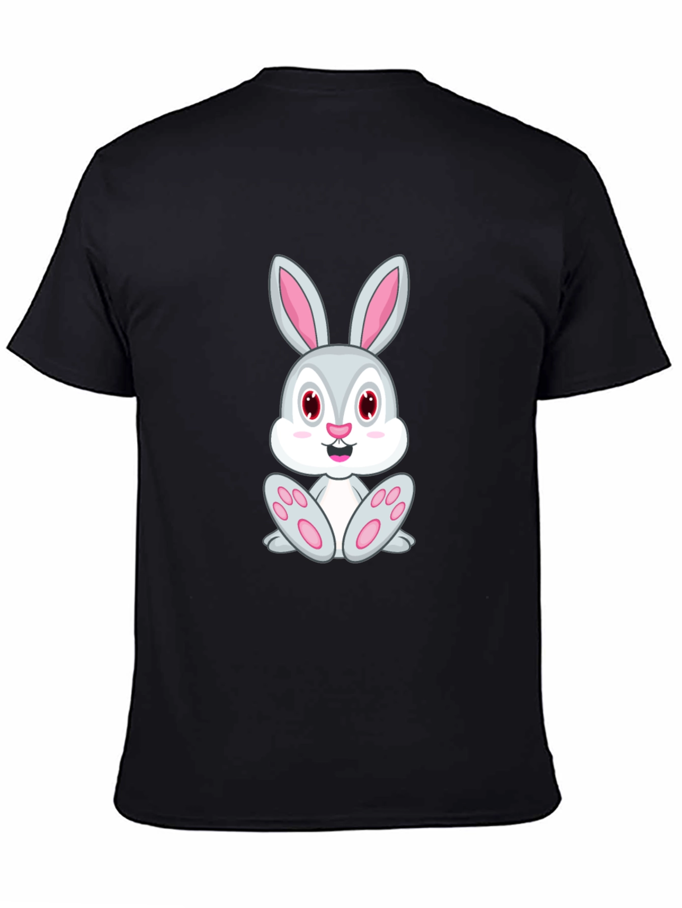Cute Bunny Graphic Tee - Black Cotton T-Shirt