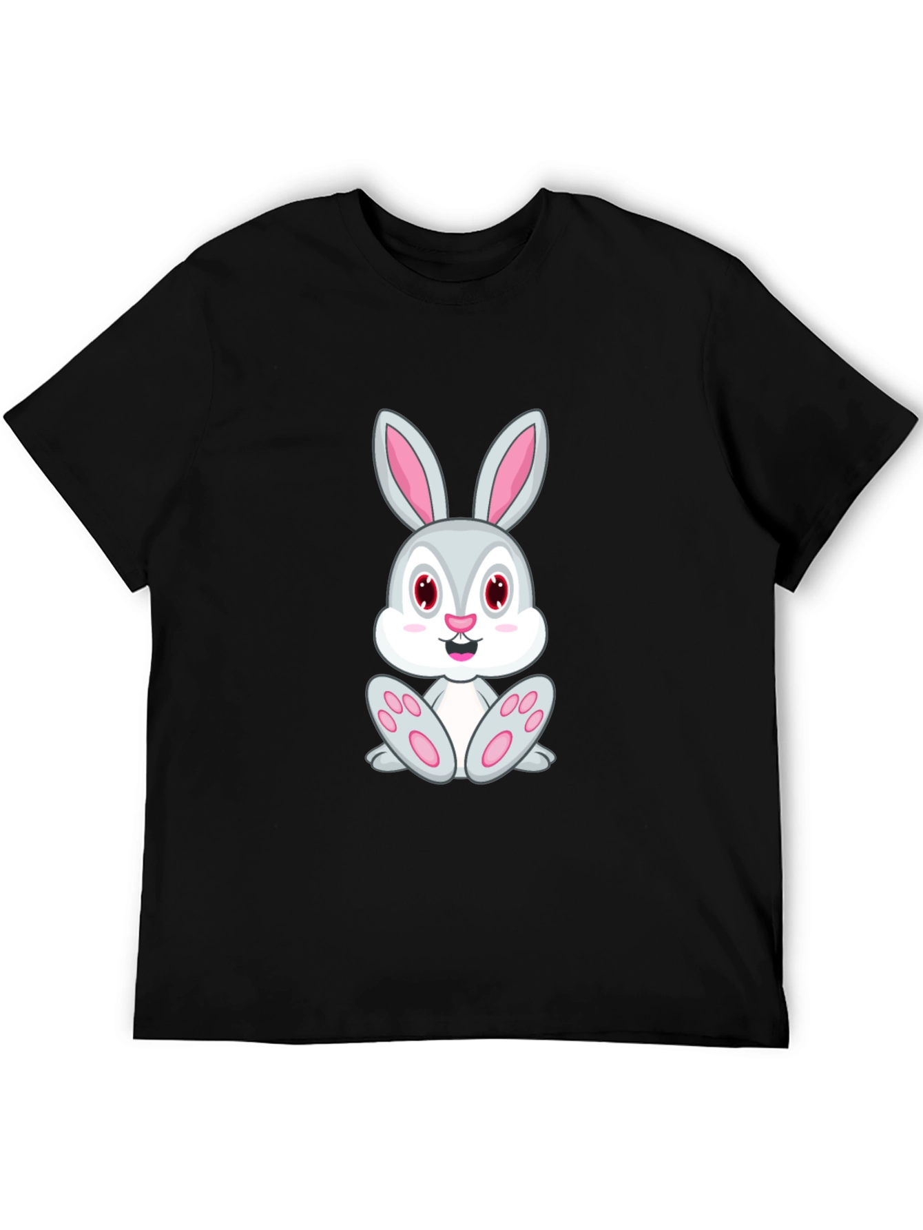 Cute Bunny Graphic Tee - Black Cotton T-Shirt
