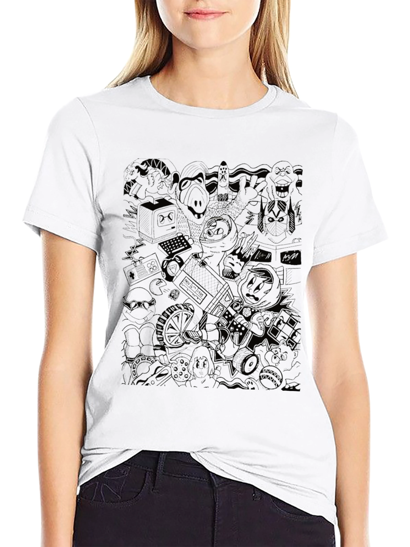 Retro Cartoon Mashup Black T-Shirt